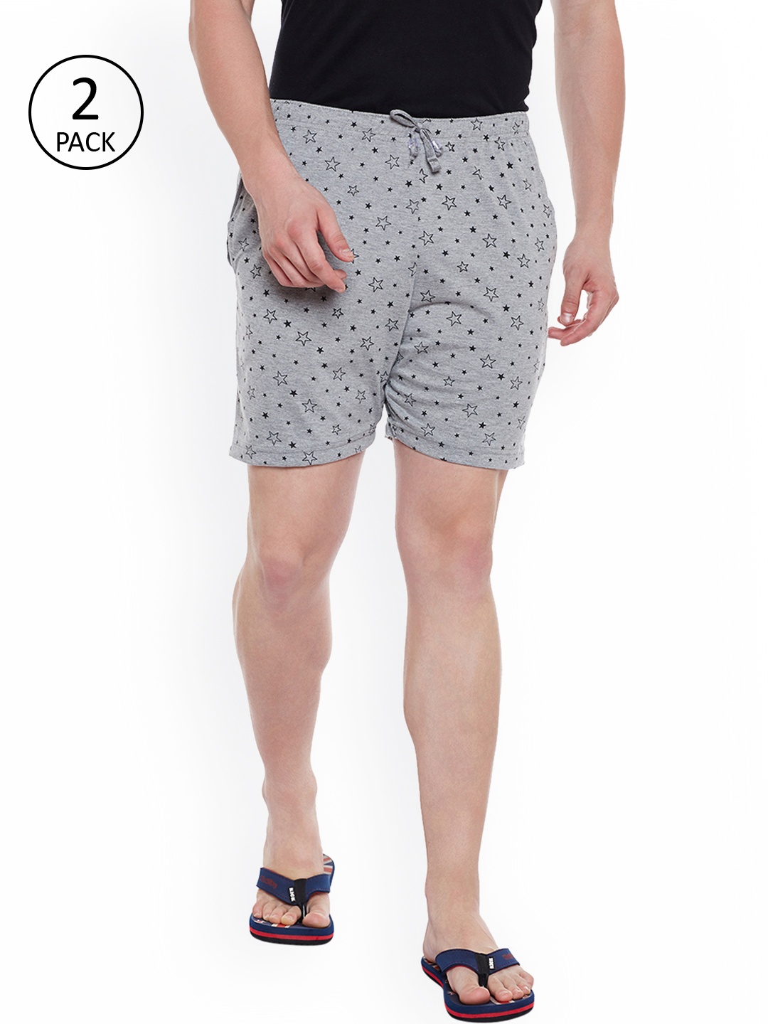 

VIMAL Men Pack of 2 Grey Melange Printed Lounge Shorts