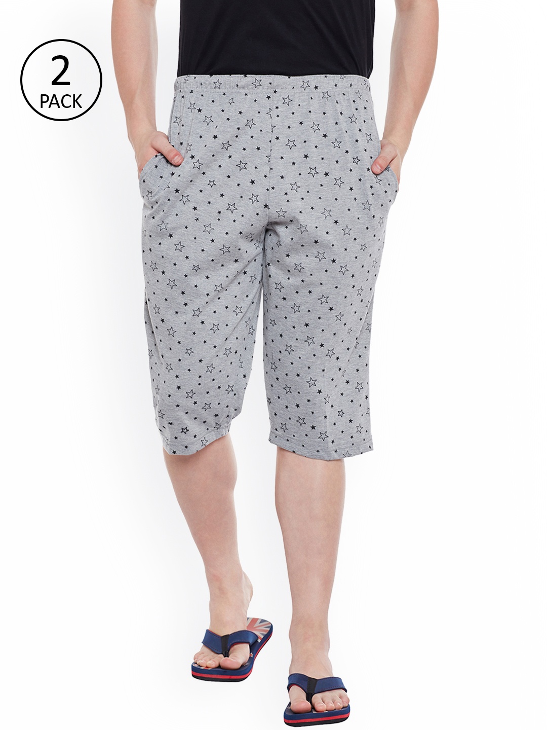 

MACK JONNEY Men Pack of 2 Grey Melange Printed Lounge Shorts