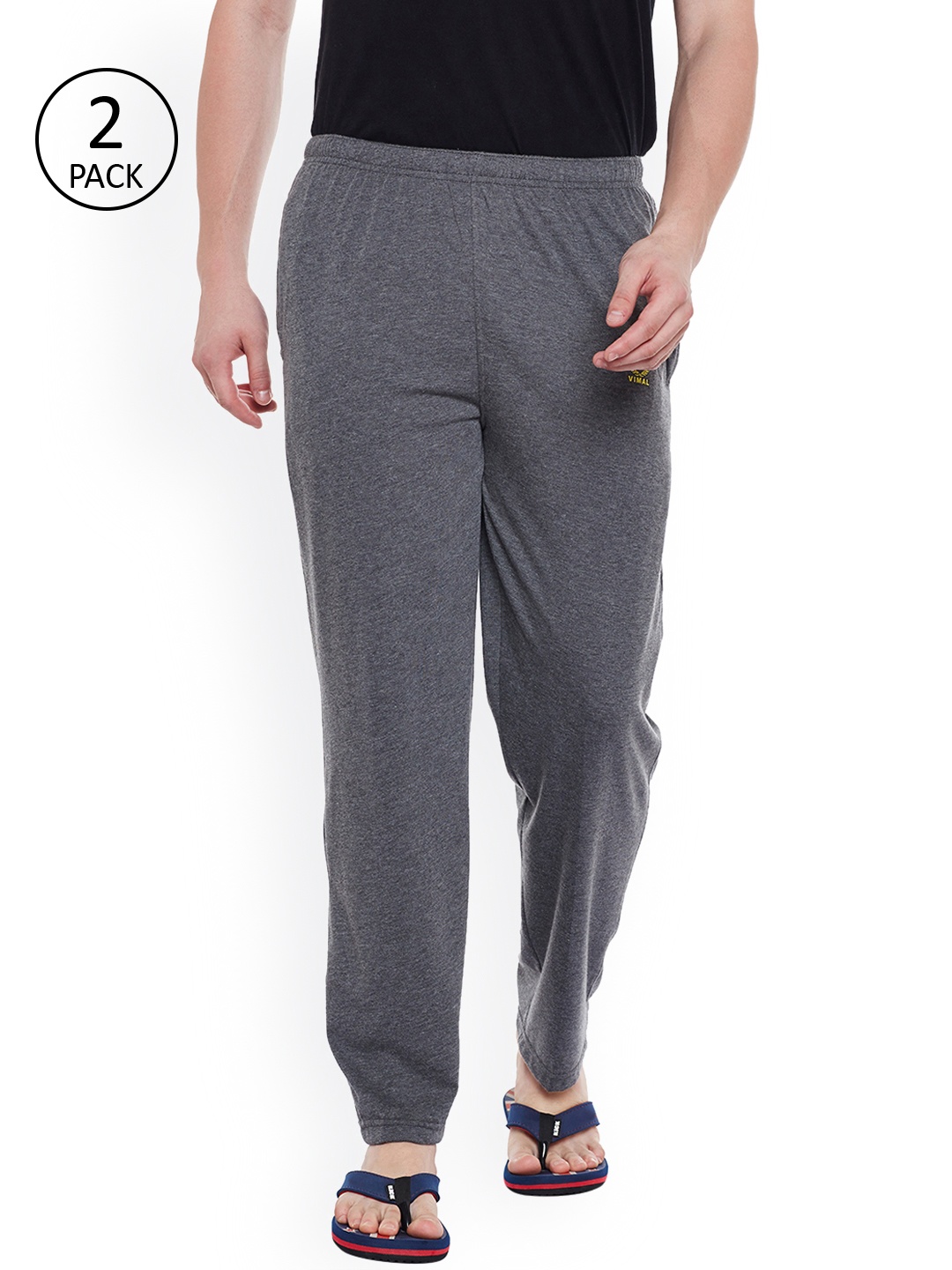 

VIMAL Men Pack of 2 Charcoal Grey Solid Lounge Pants