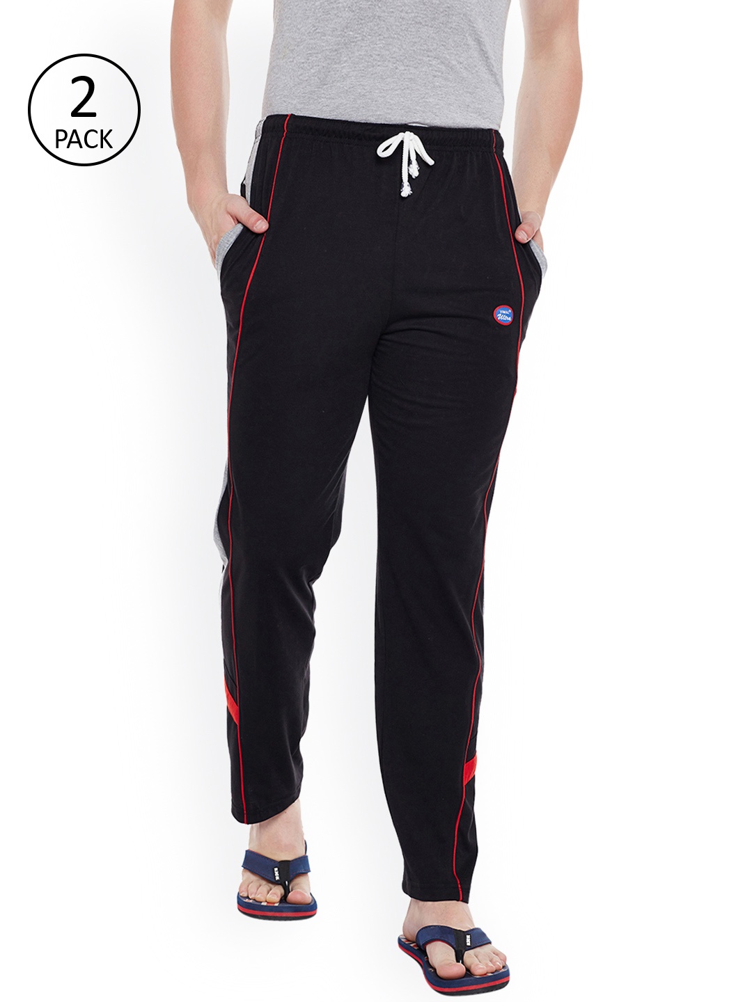

VIMAL Men Pack of 2 Black Solid Lounge Pants
