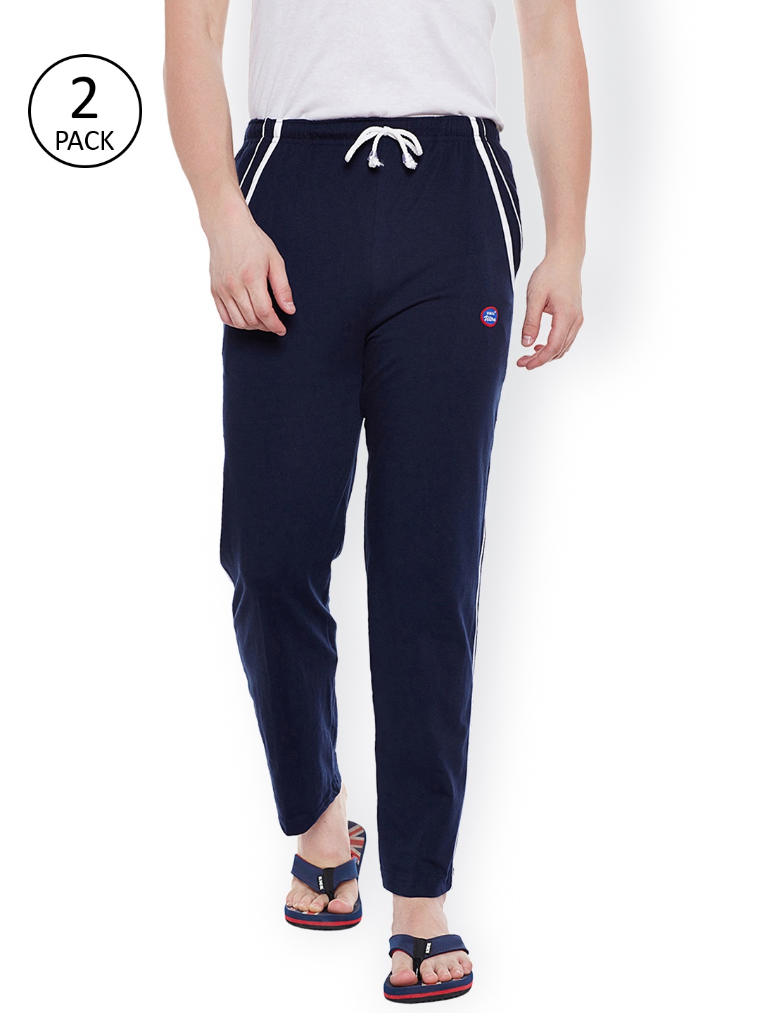 

VIMAL Men Pack of 2 Navy Blue Solid Lounge Pants