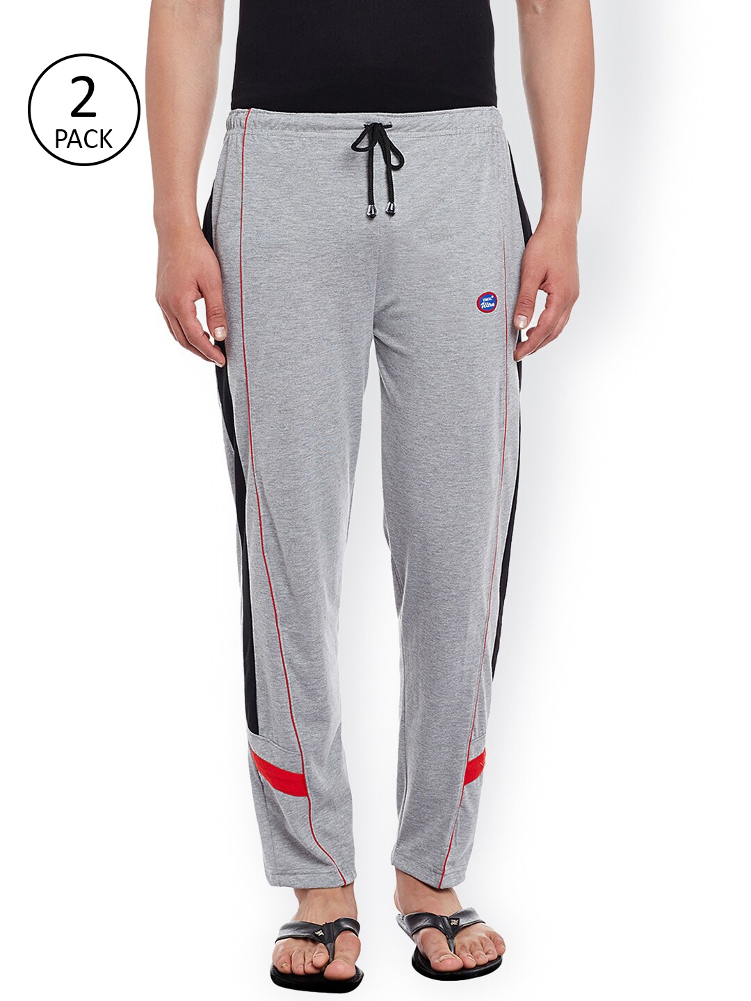 

VIMAL Men Pack Of 2 Grey Melange Solid Lounge Pants