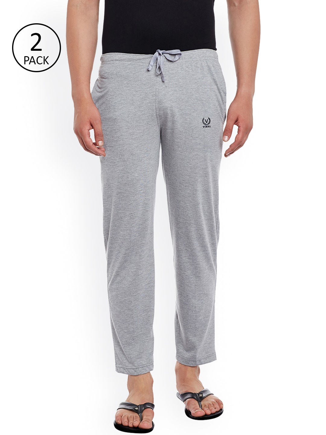 

VIMAL Men Pack Of 2 Grey Melange Solid Lounge Pants