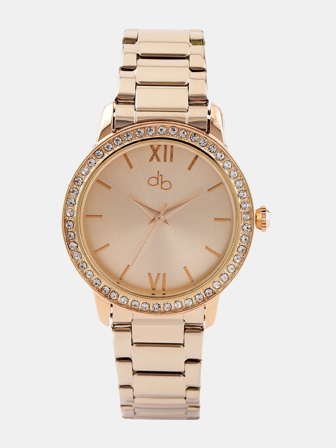

DressBerry Women Rose Gold-Toned Embellished Dial Watch MFBTMLDBA6