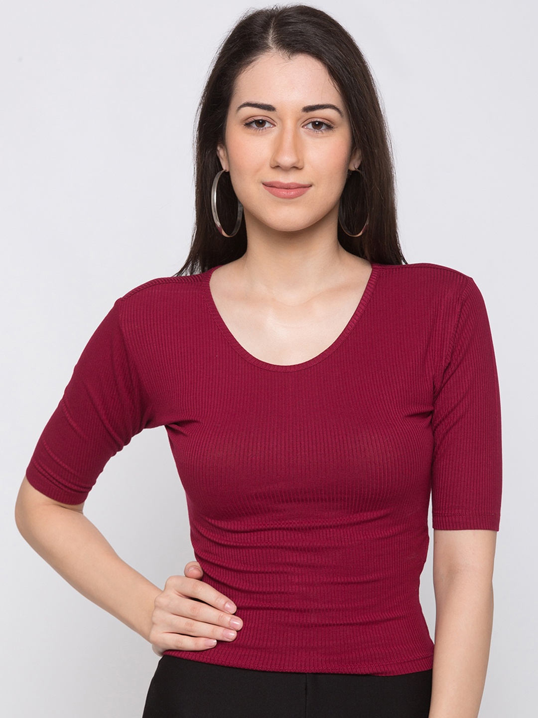 

Globus Women Maroon Self Design Pure Cotton Top
