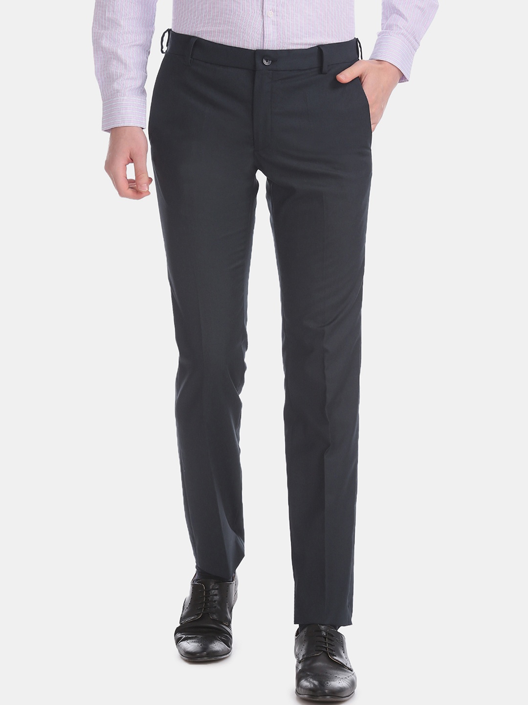 

Excalibur Men Navy Blue Solid Formal Trousers