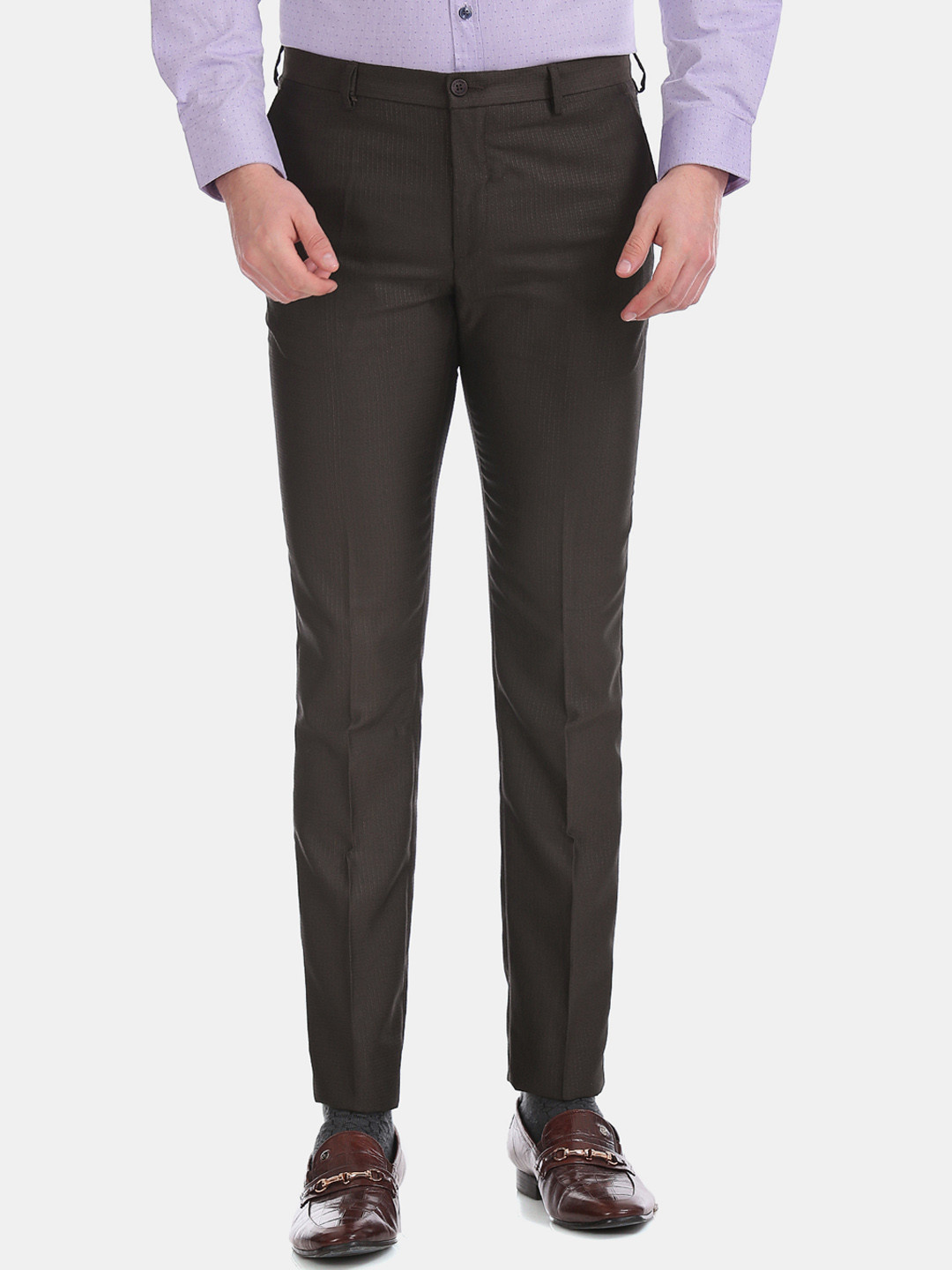 

Excalibur Men Brown Slim Fit Solid Formal Trousers