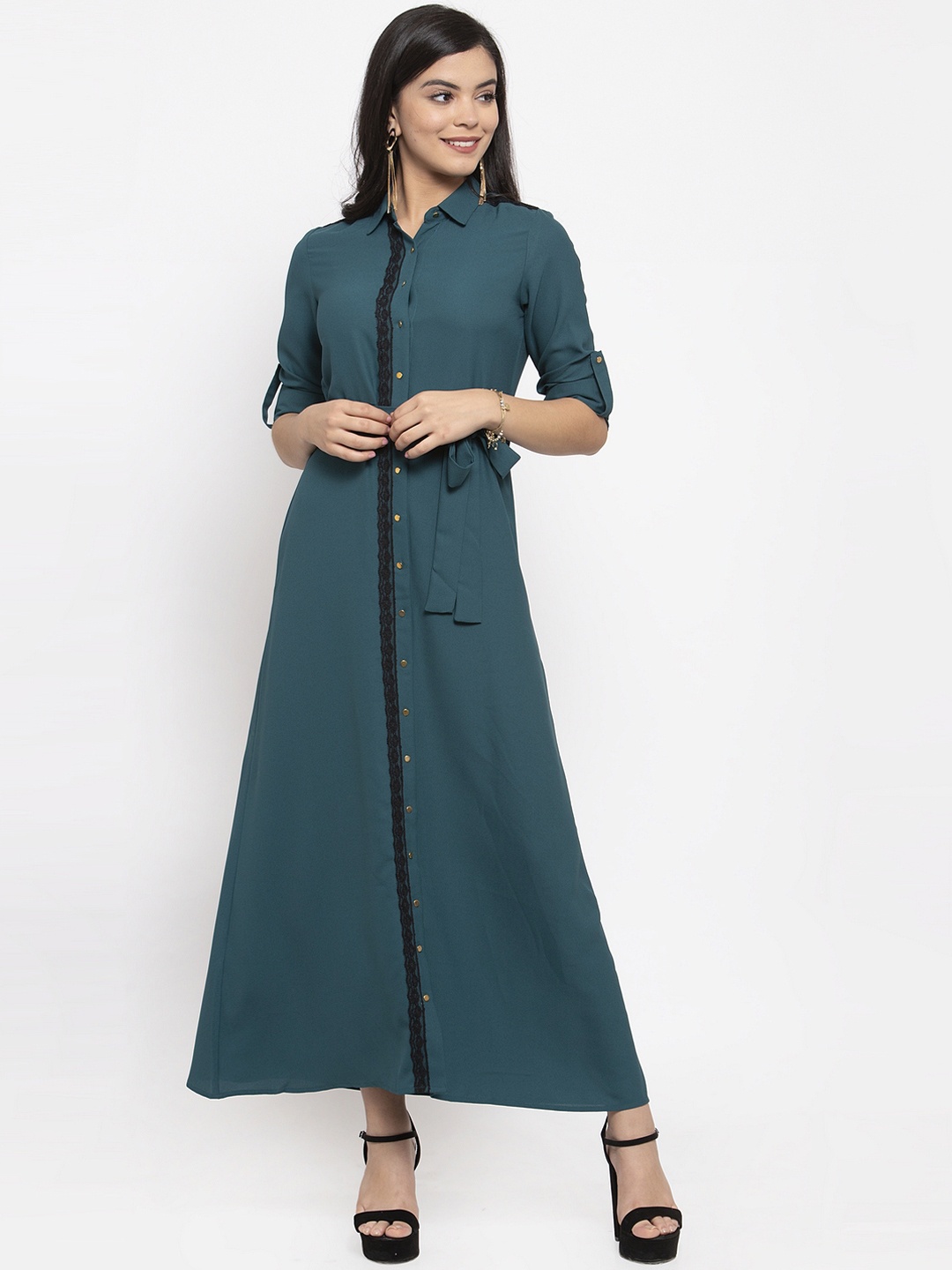 

KASSUALLY Women Teal Green Solid Maxi Dress