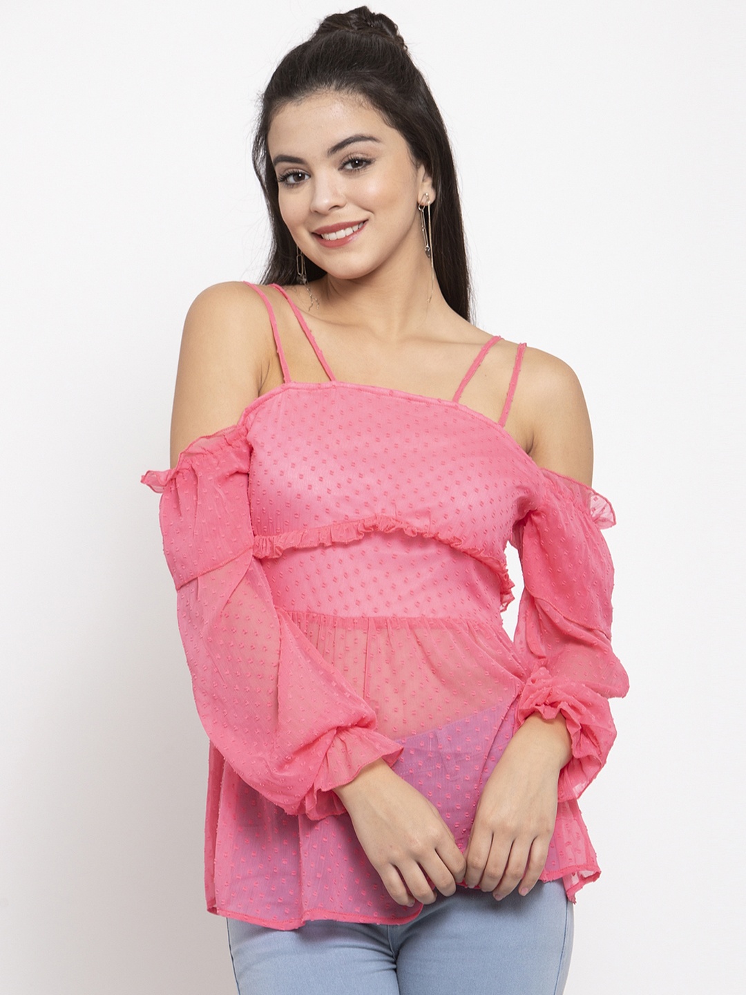 

KASSUALLY Women Pink Self Design A-Line Top