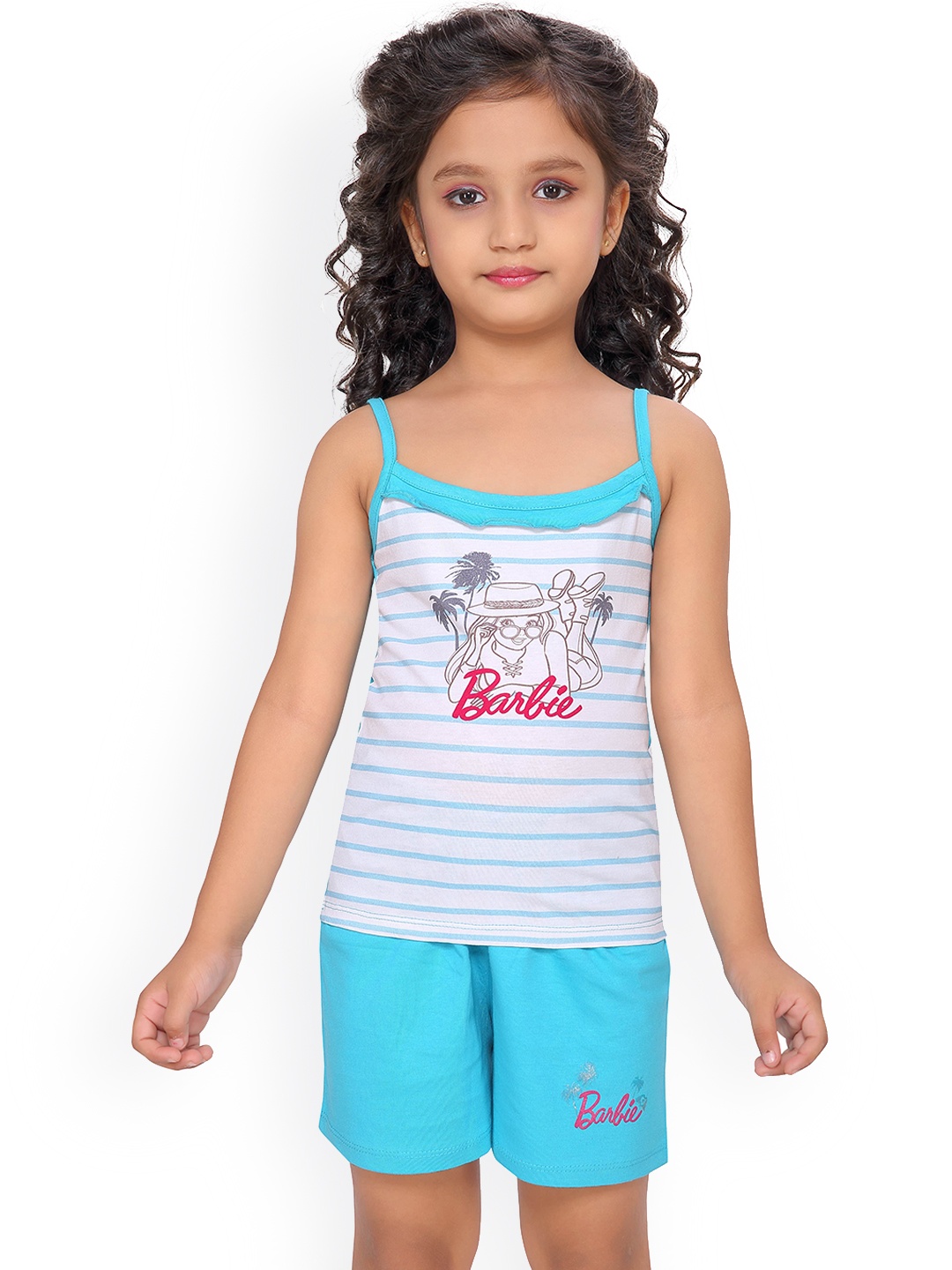 

Barbie Girls Blue & White Striped Night suit