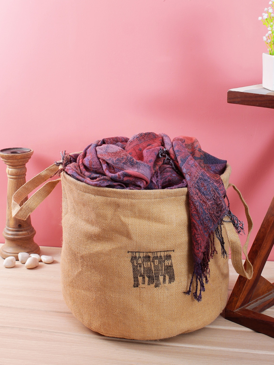 

Rajasthan Decor Beige Solid Foldable Laundry Bag
