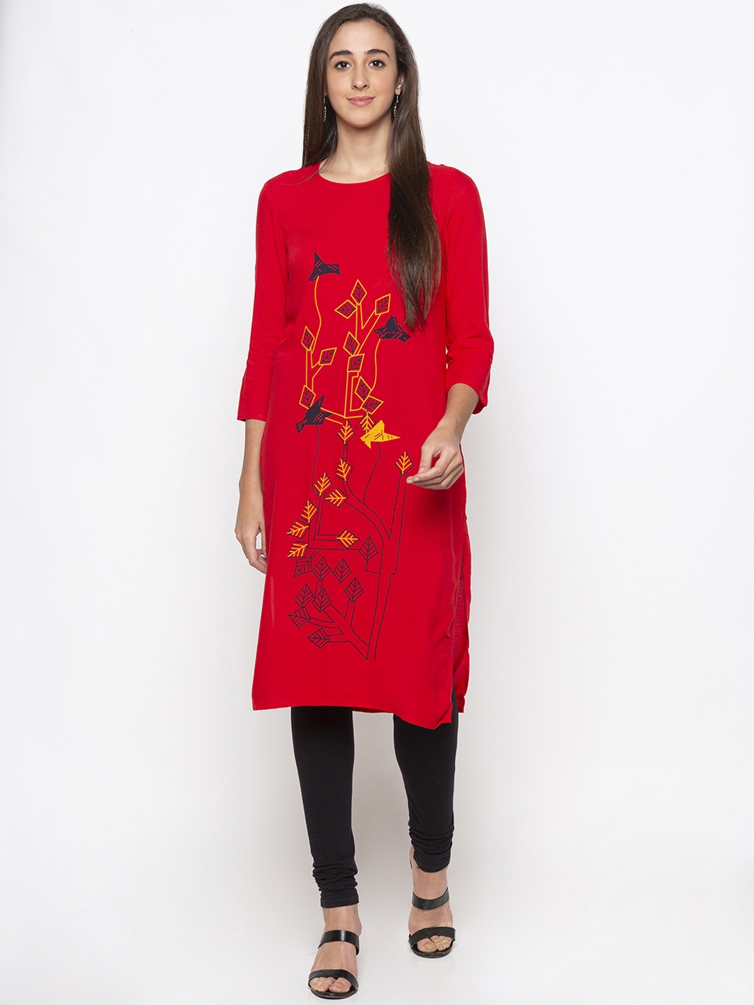 

Globus Women Red Printed Straight Kurta