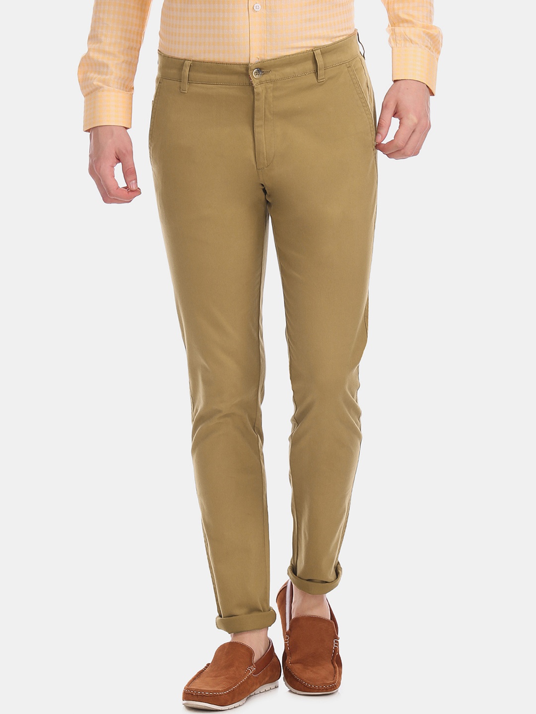 

Ruggers Men Khaki Regular Fit Solid Regular Trousers