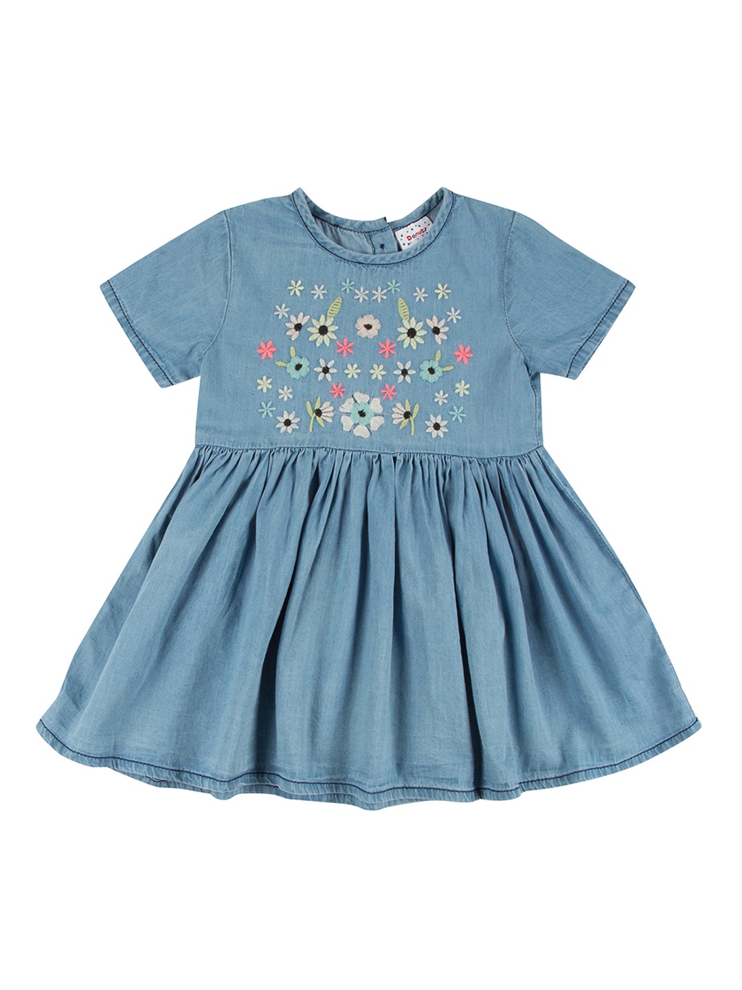 

Donuts Girls Blue Embroidered Denim Fit and Flare Dress