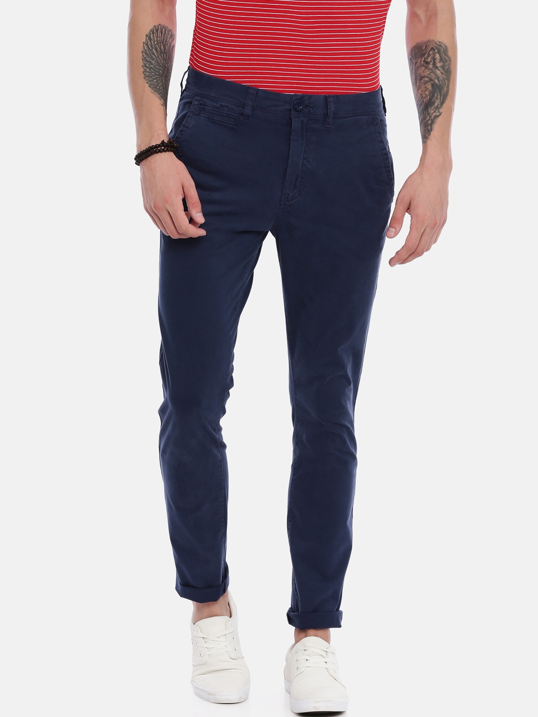 

Breakbounce Men Navy Blue Skinny Fit Solid Chinos