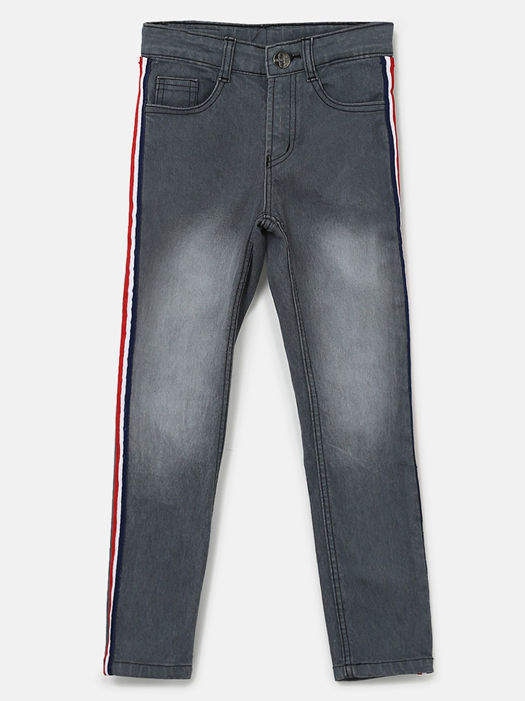 

Urbano Juniors Boys Grey Slim Fit Mid-Rise Clean Look Stretchable Jeans with Side Stripes