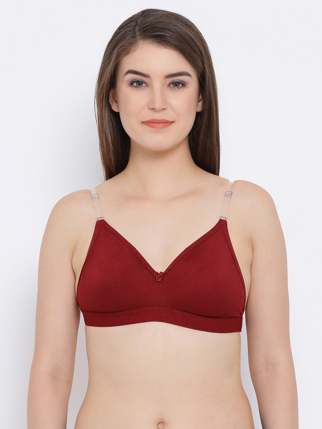 

Clovia Cotton Rich Non-Wired T-Shirt Bra With Transparent Multiway Straps, Red