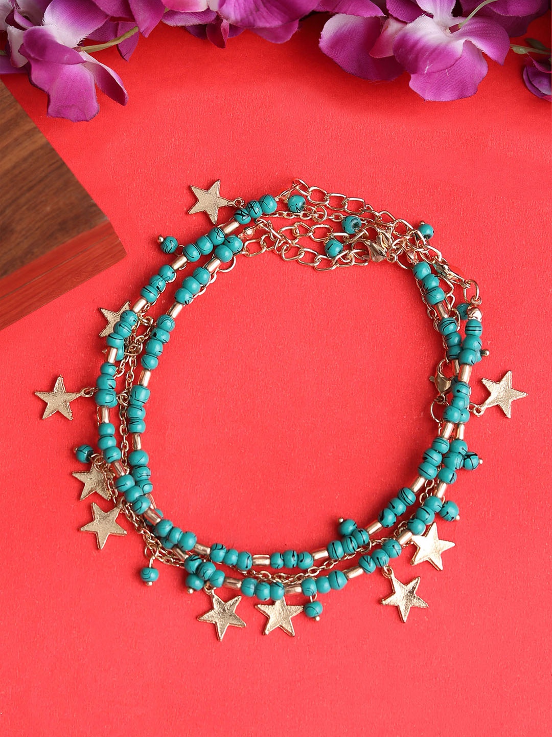 

Blueberry Set of 4 Gold-Plated Beaded Handcrafted Anklets