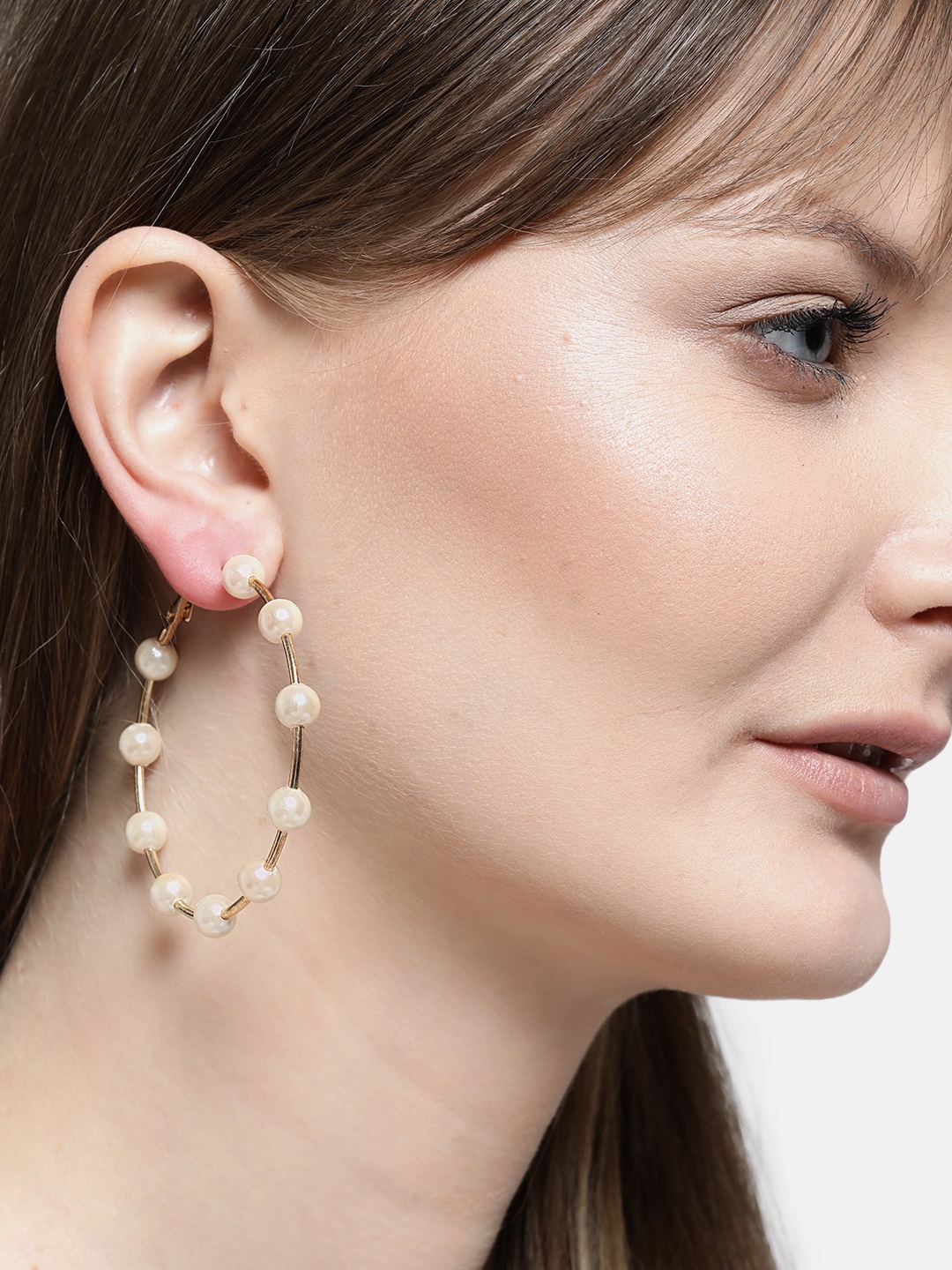 

Blueberry Off-White Gold-Plated Beaded Handcrafted Circular Hoop Earrings