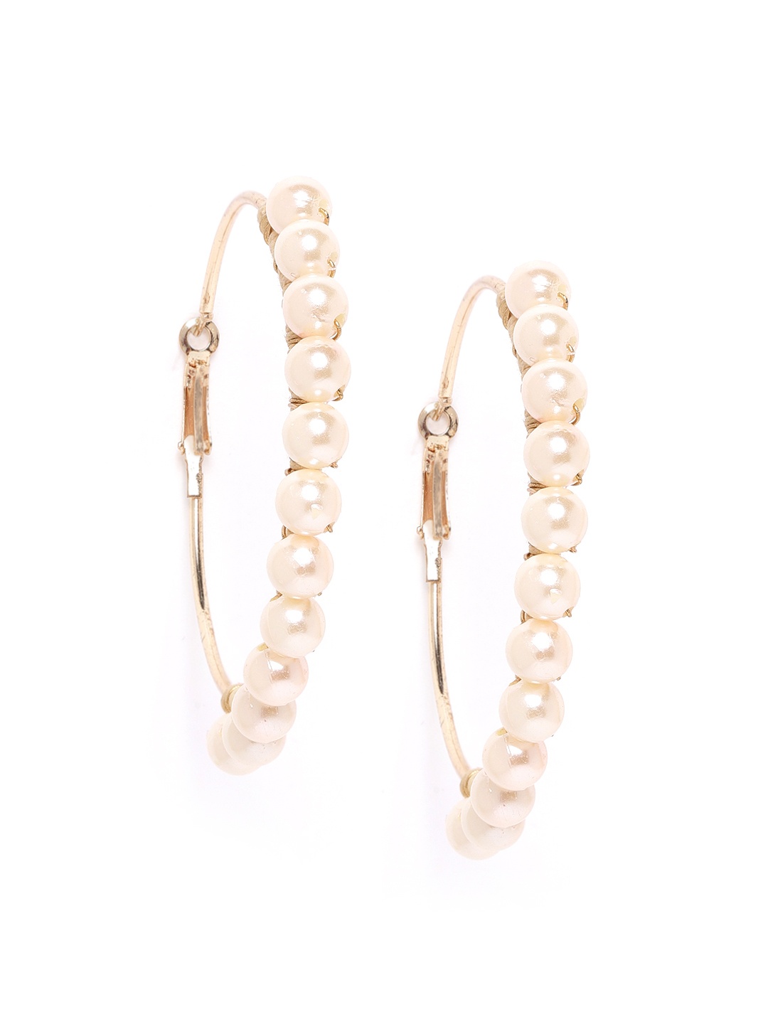 

Blueberry Off-White Gold-Plated Handcrafted Beaded Circular Hoop Earrings