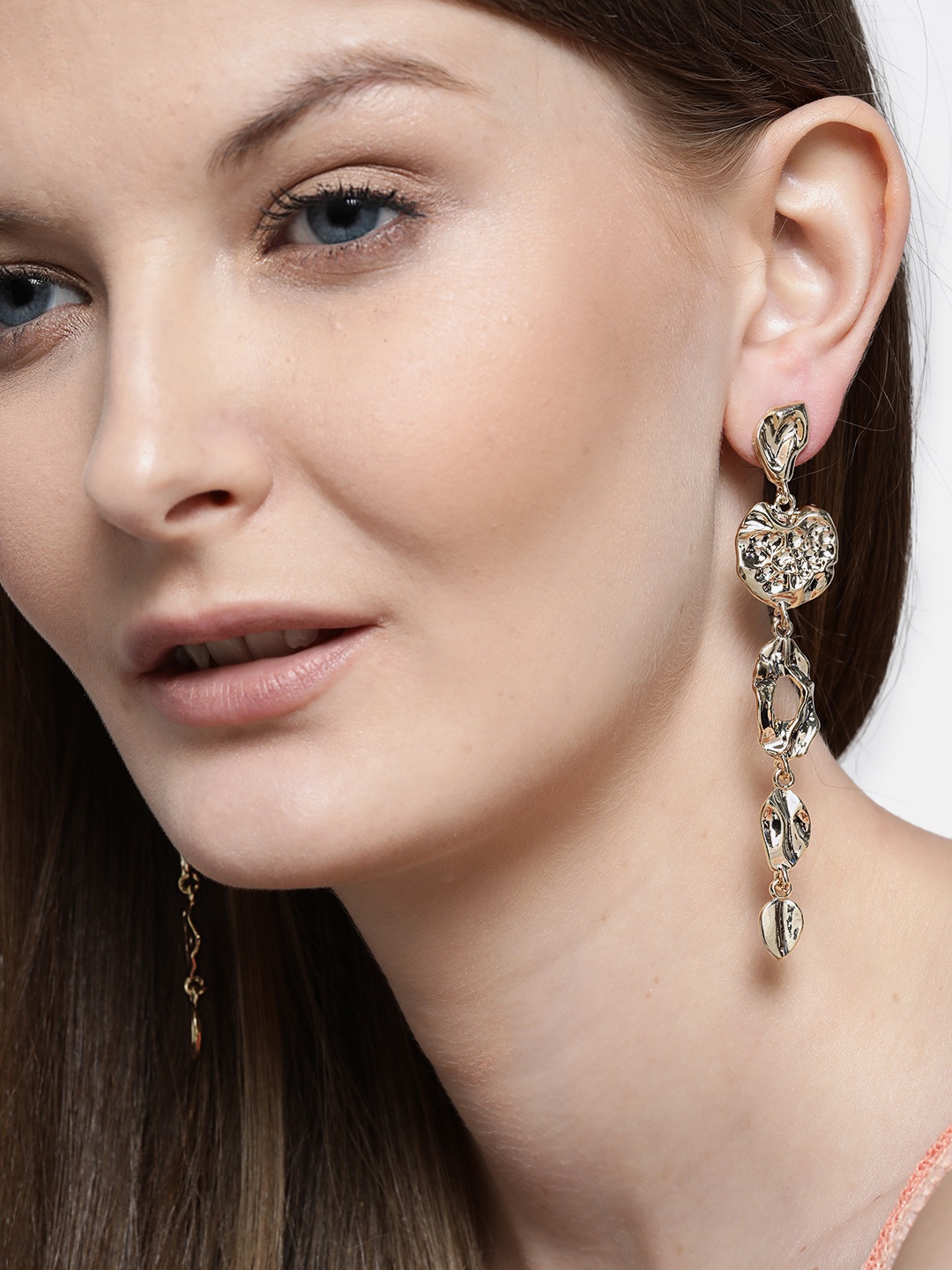 

Blueberry Gold-Plated Handcrafted Textured Contemporary Drop Earrings