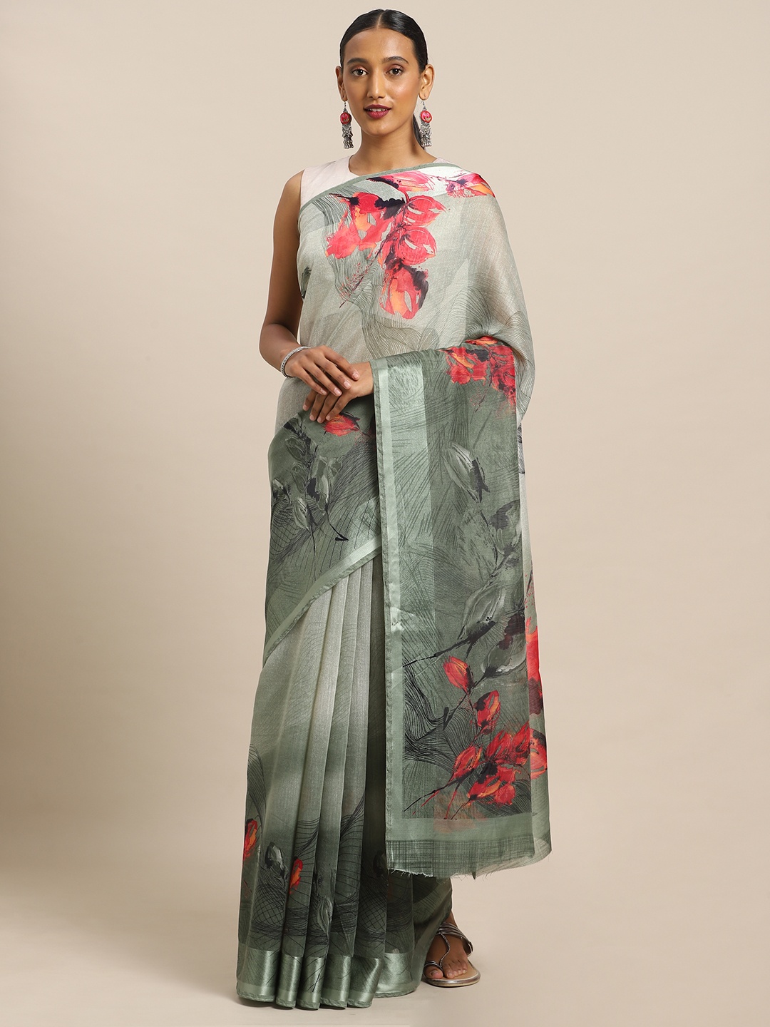

Mirchi Fashion Green & Red Polycotton Printed Saree