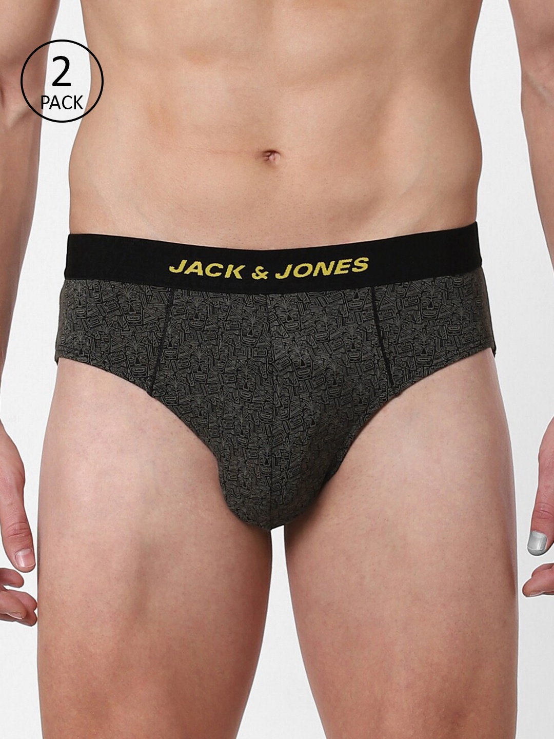 

Jack & Jones Men Pack Of 2 Charcoal Grey Printed Briefs