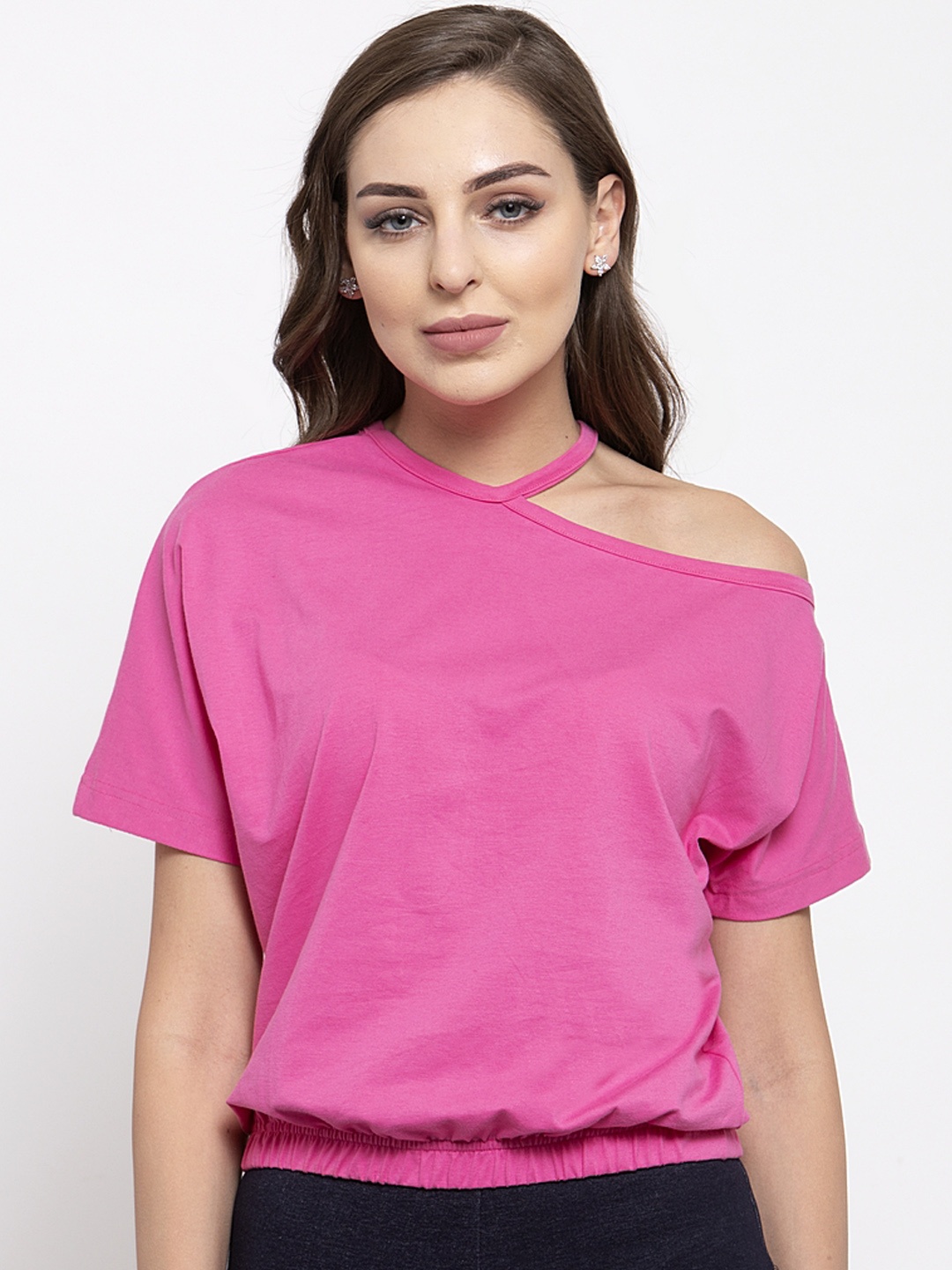 

THE SILHOUETTE STORE Women Pink Solid Blouson Top