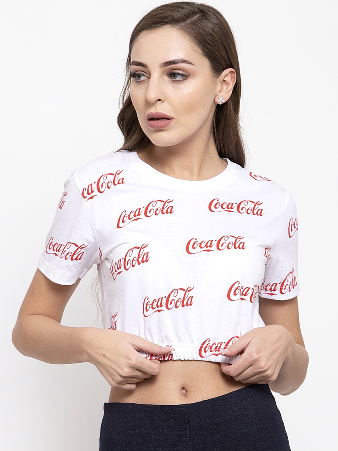 

THE SILHOUETTE STORE Women White & Red Printed Round Neck T-shirt