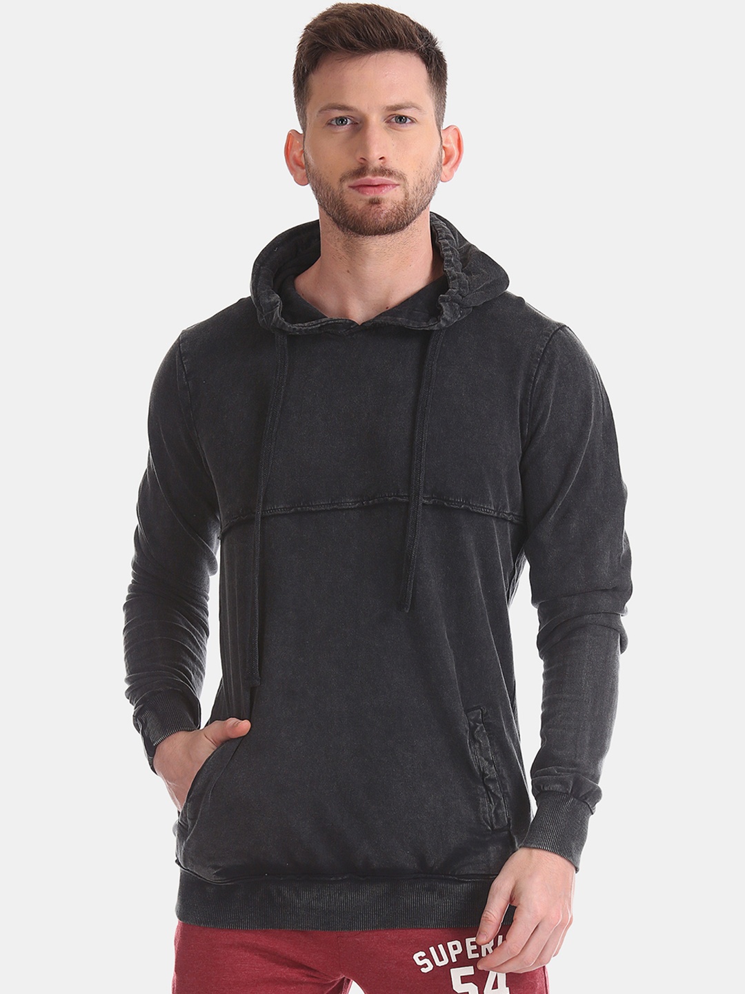 

Cherokee Men Charcoal Grey Solid Hooded Sweatshirt