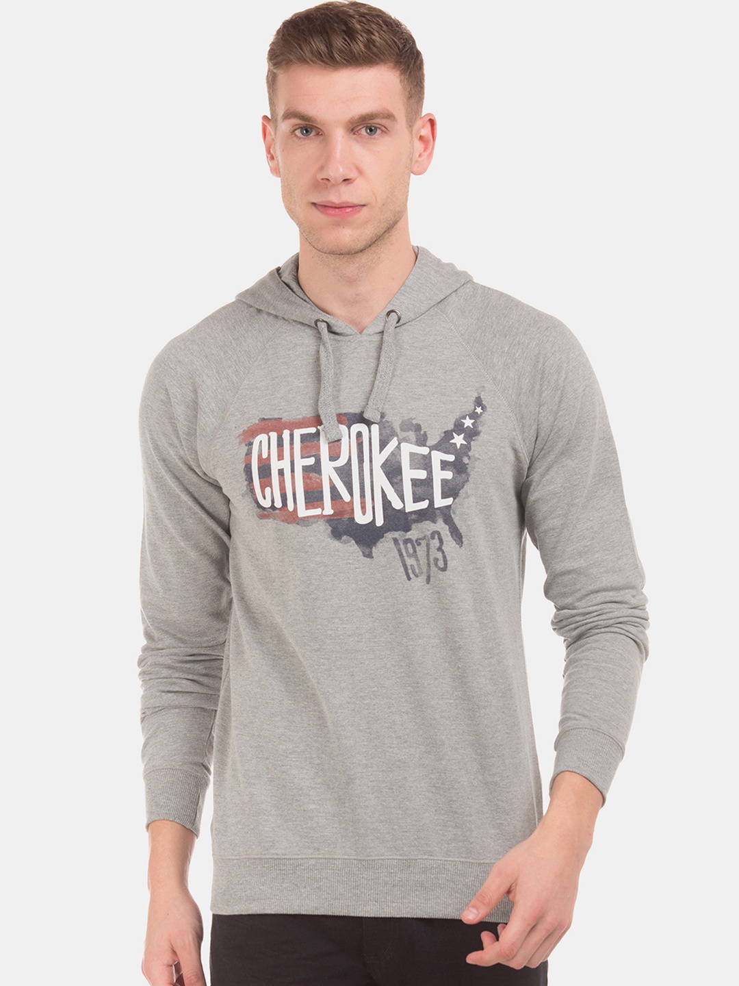

Cherokee Men Grey Solid Hooded Sweatshirt