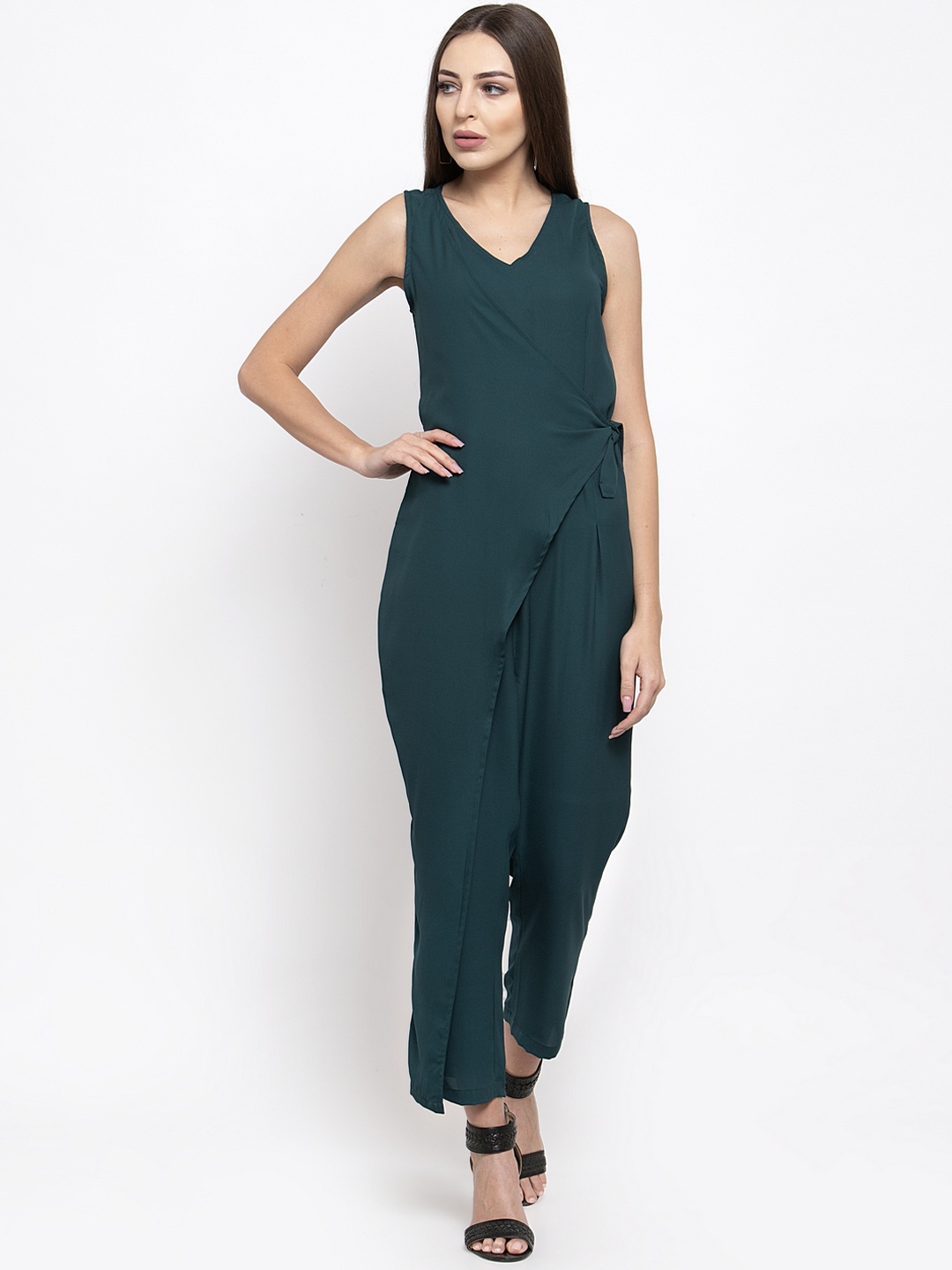 

THE SILHOUETTE STORE Women Green Solid Basic Jumpsuit