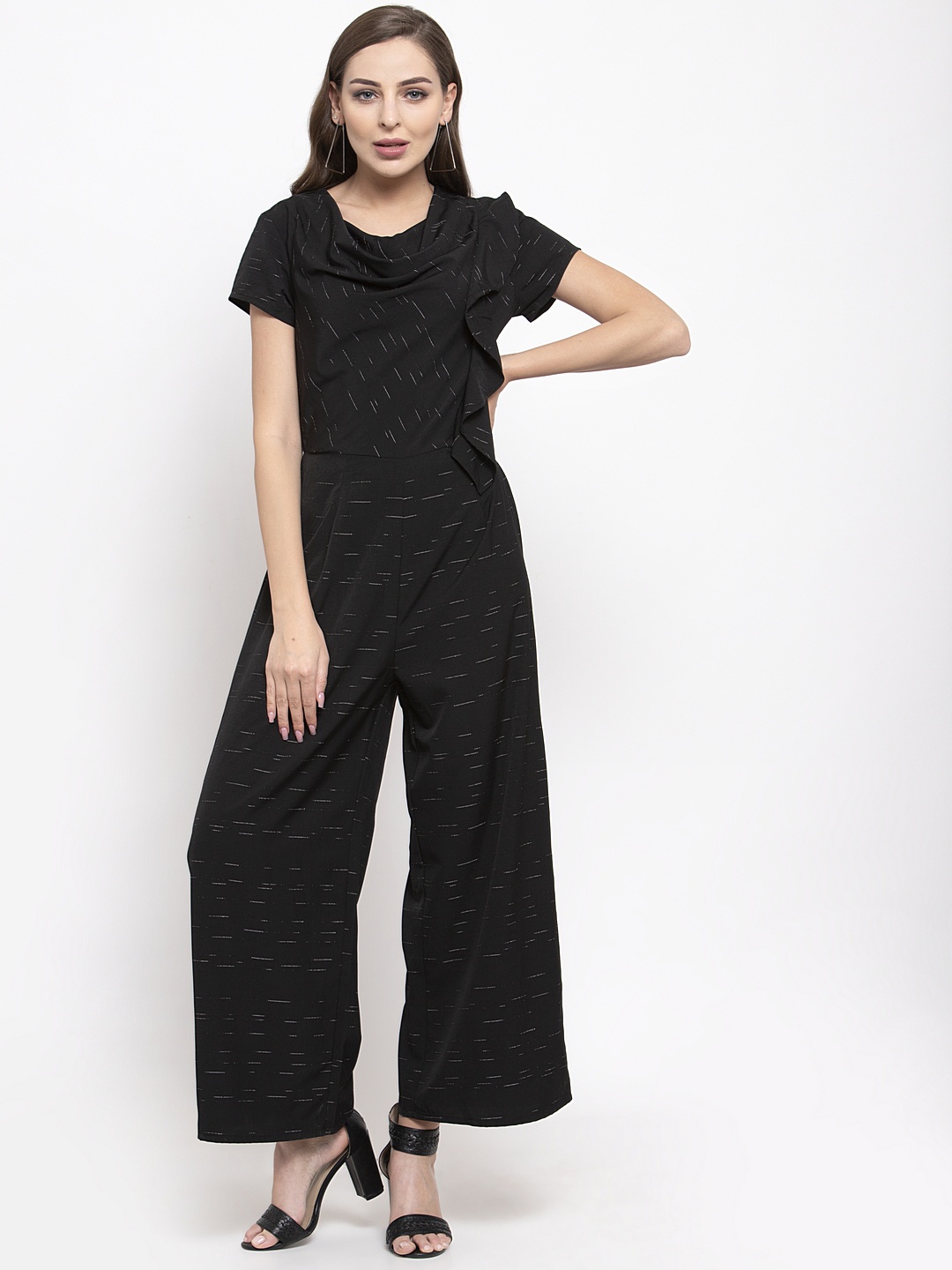 

THE SILHOUETTE STORE Women Black & Silver-Coloured Printed Basic Jumpsuit