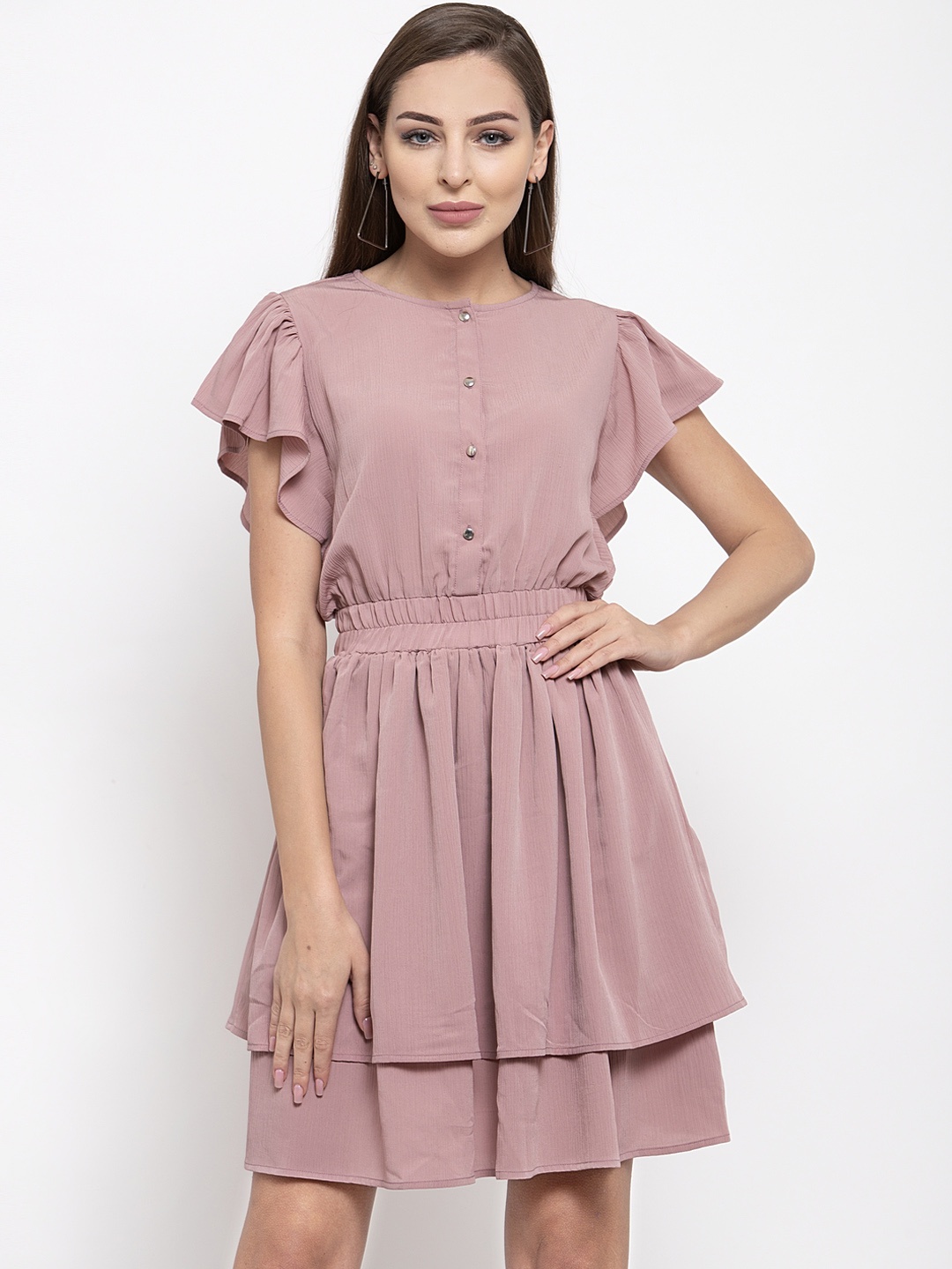 

THE SILHOUETTE STORE Women Pink Solid Fit and Flare Dress