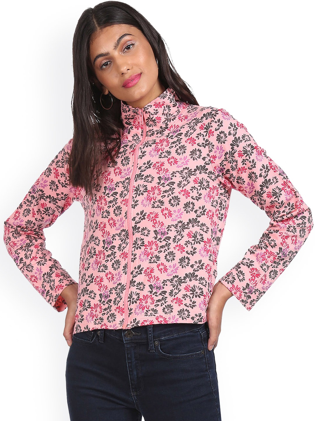 

Sugr Women Pink & Black Printed Sweatshirt