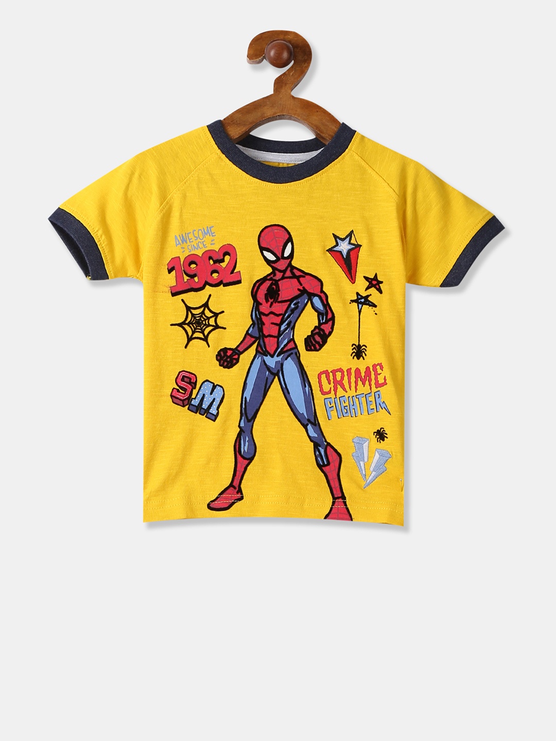 

Colt Boys Yellow Spiderman Graphic Ringer Print Pure Cotton T-shirt