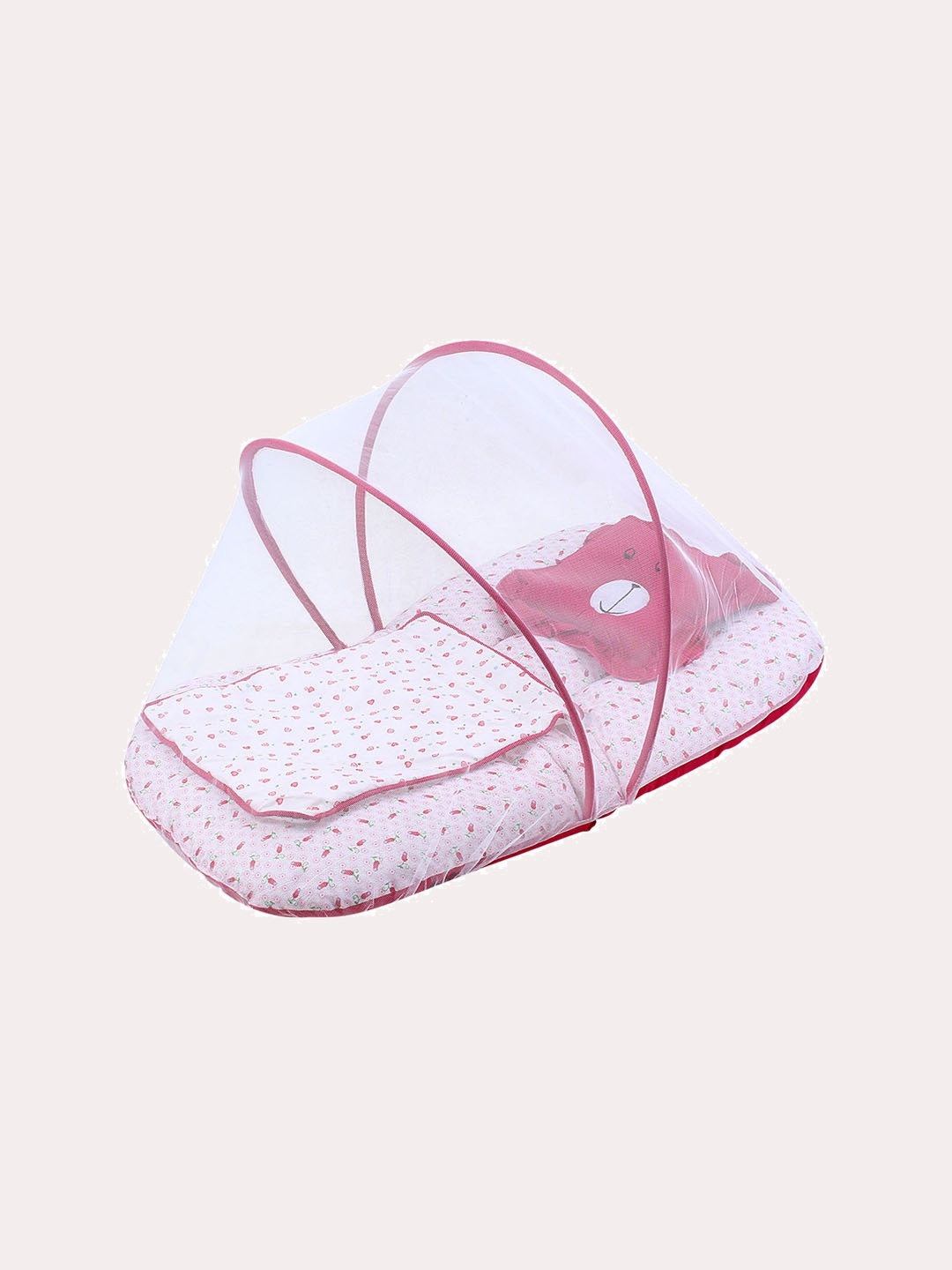 

Superminis Infants Red & White Printed Cotton Bedding Set with Mosquito Net