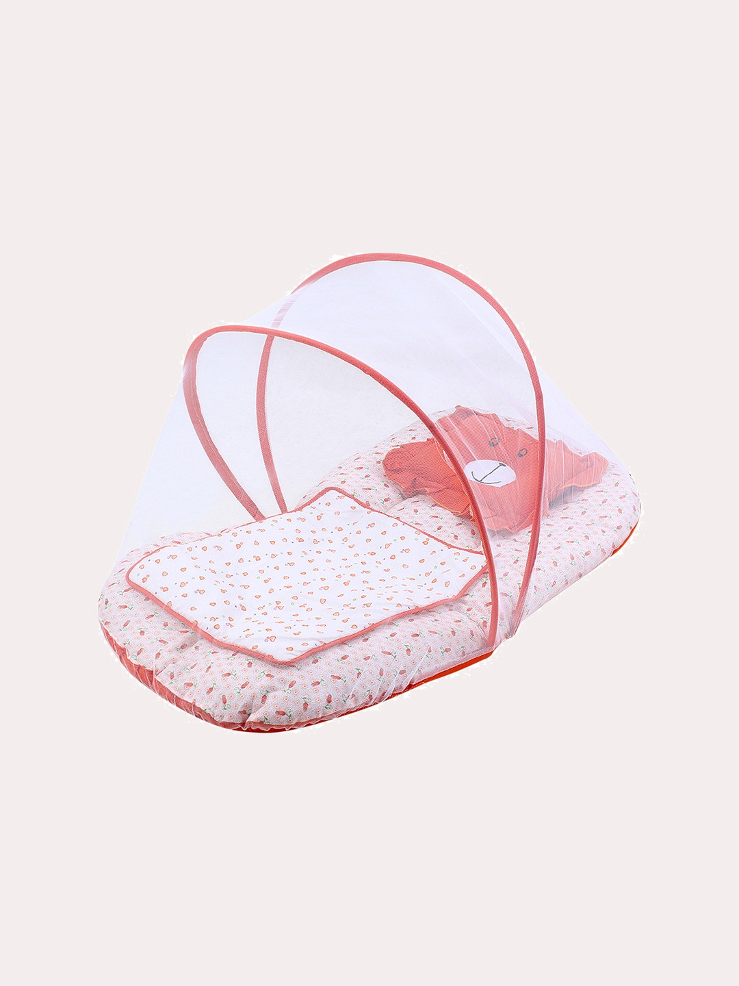

Superminis Infants Peach-Coloured Printed Cotton Bedding With Mosquito Net