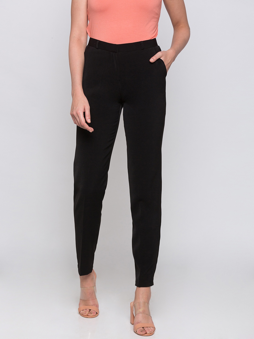 

Globus Women Black Regular Fit Solid Regular Trousers