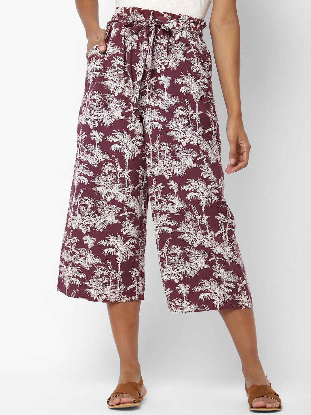 

AMERICAN EAGLE OUTFITTERS Women Burgundy Regular Fit Printed Culottes