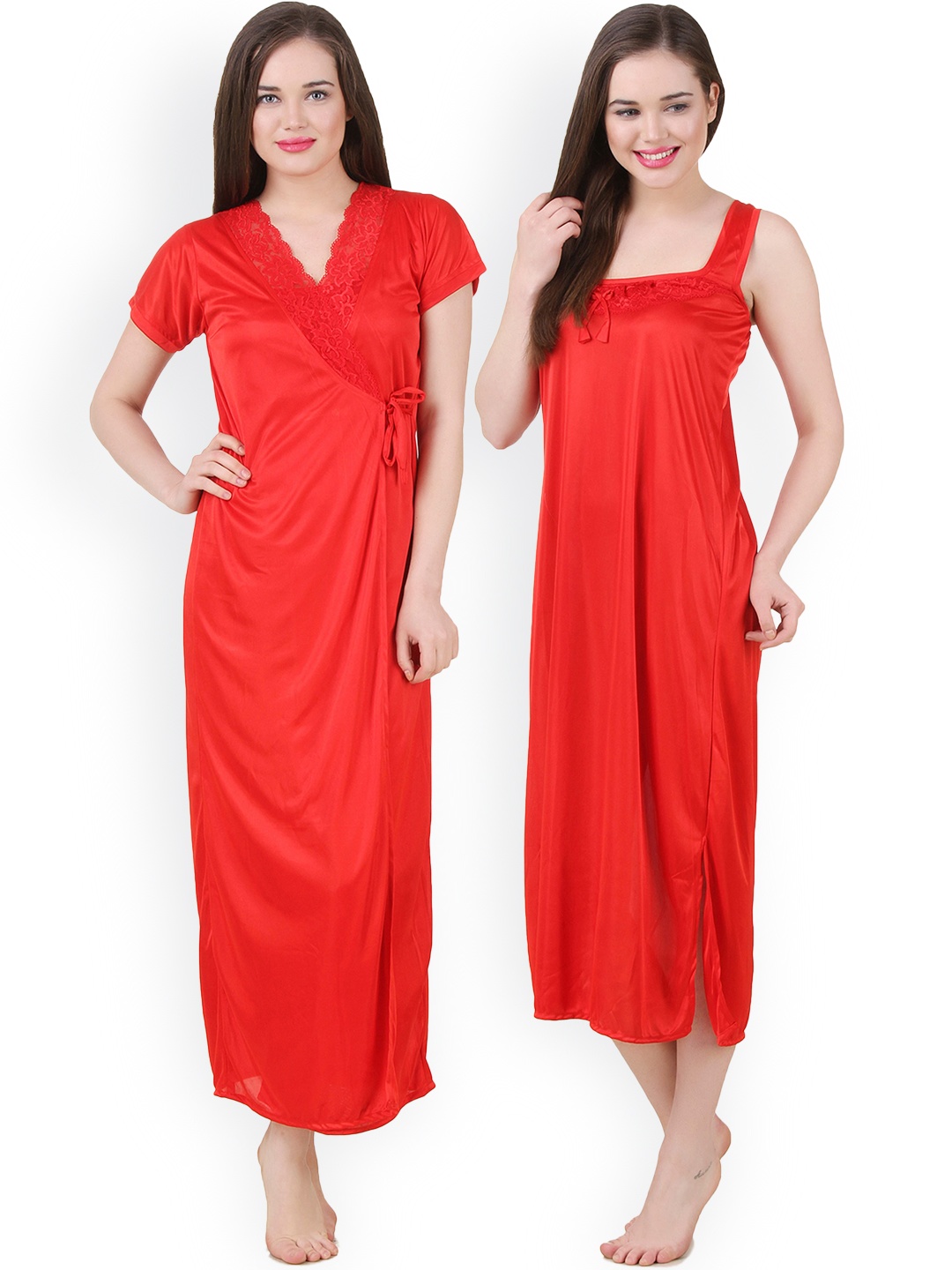 

Fasense Red Maxi Nightdress with Robe GT004F2