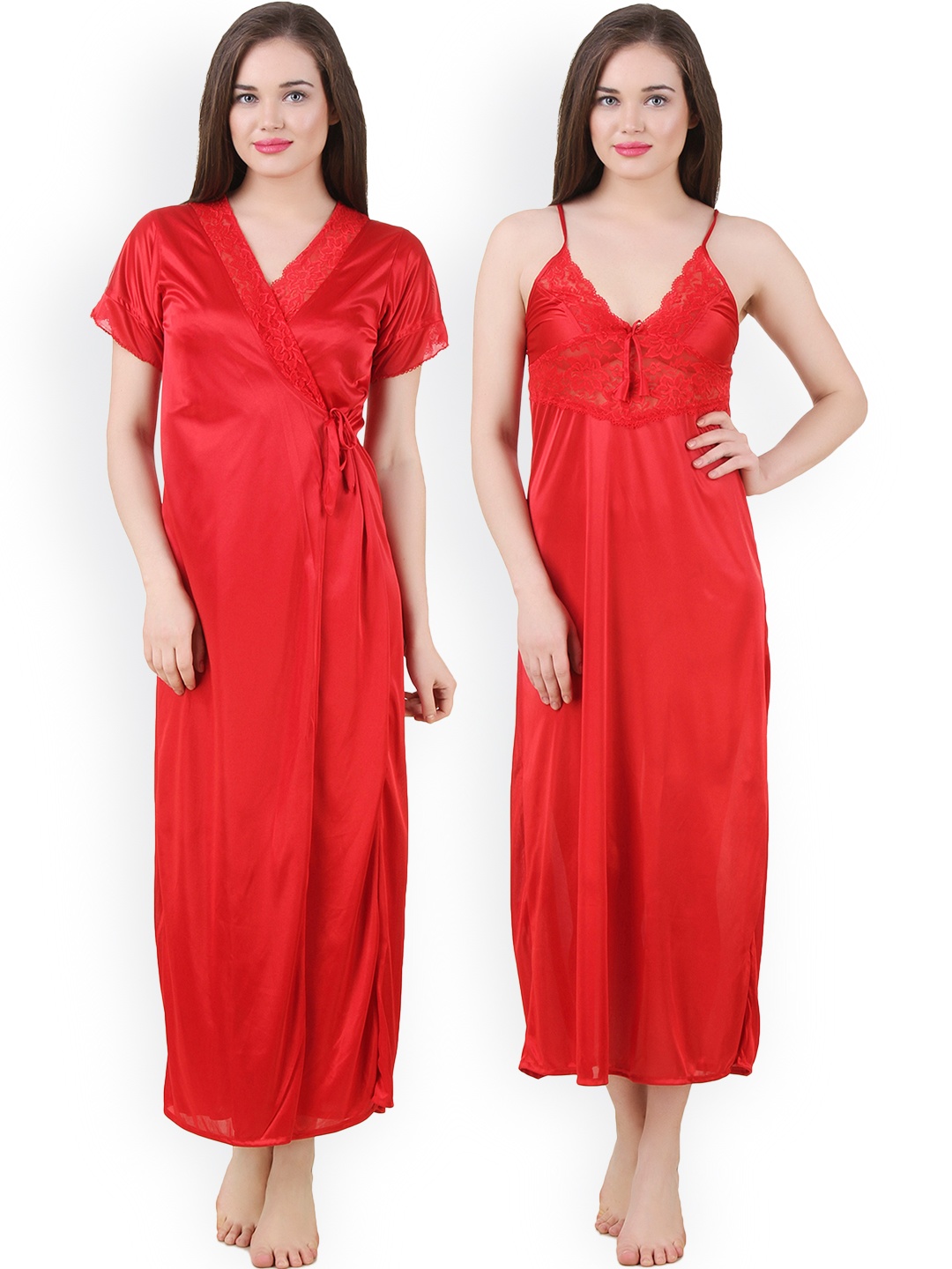 

Fasense Red Maxi Nightdress with Robe GT005C2