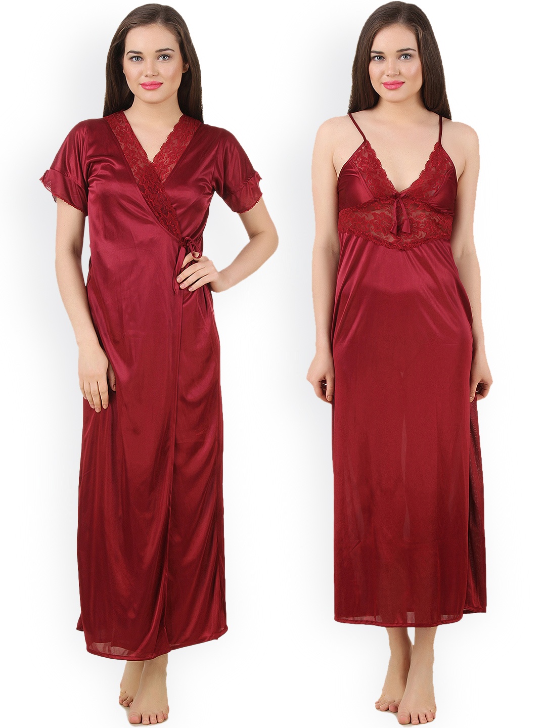 

Fasense Maroon Nightdress with Robe GT005D2