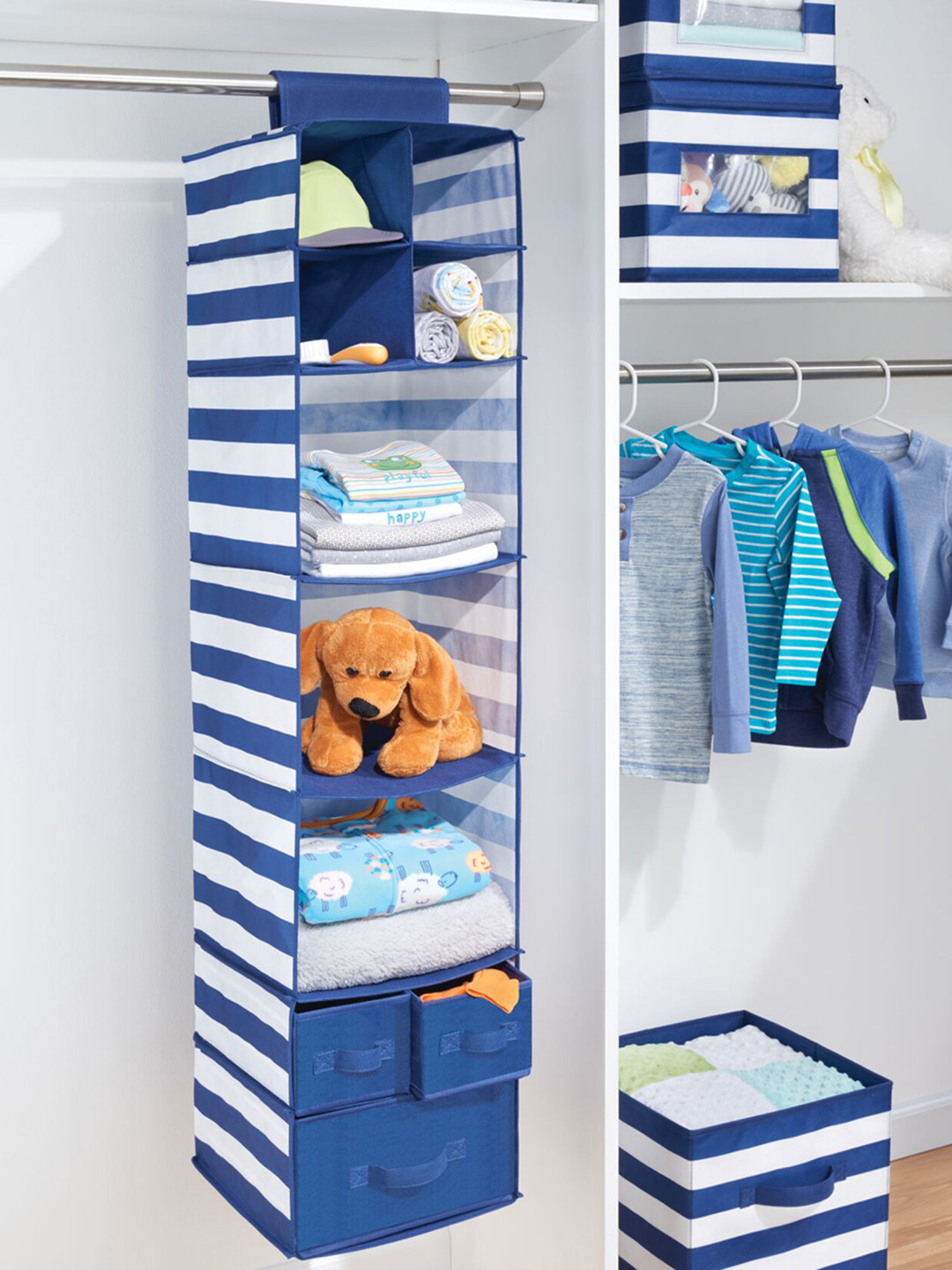 

INTERDESIGN Unisex Blue & White Striped IDjr Rugby Hanging Closet Organizer