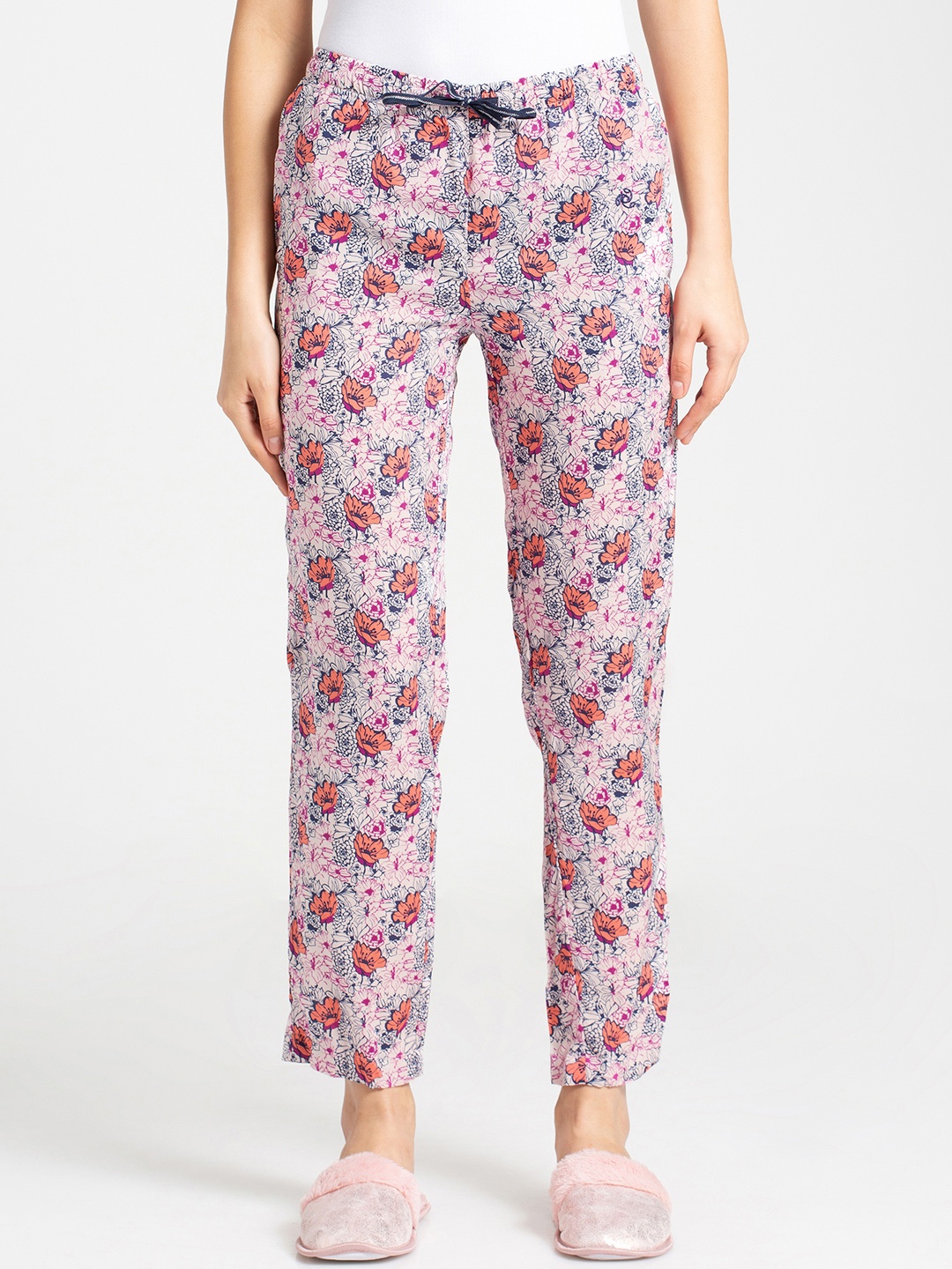 

Jockey Relax Women Pink and Navy Blue Floral Printed Modern Fit Lounge Pants