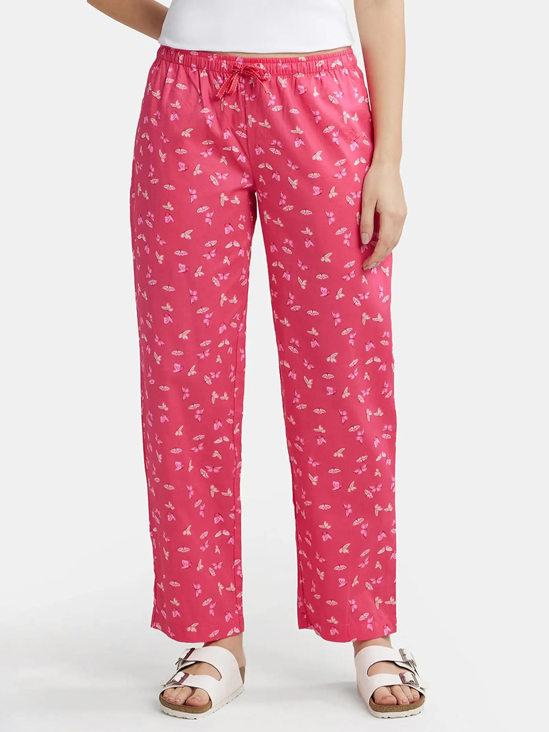 

Jockey Super Combed Cotton Woven Fabric Relaxed Fit Striped Pyjama with Side Pockets -RX06, Pink