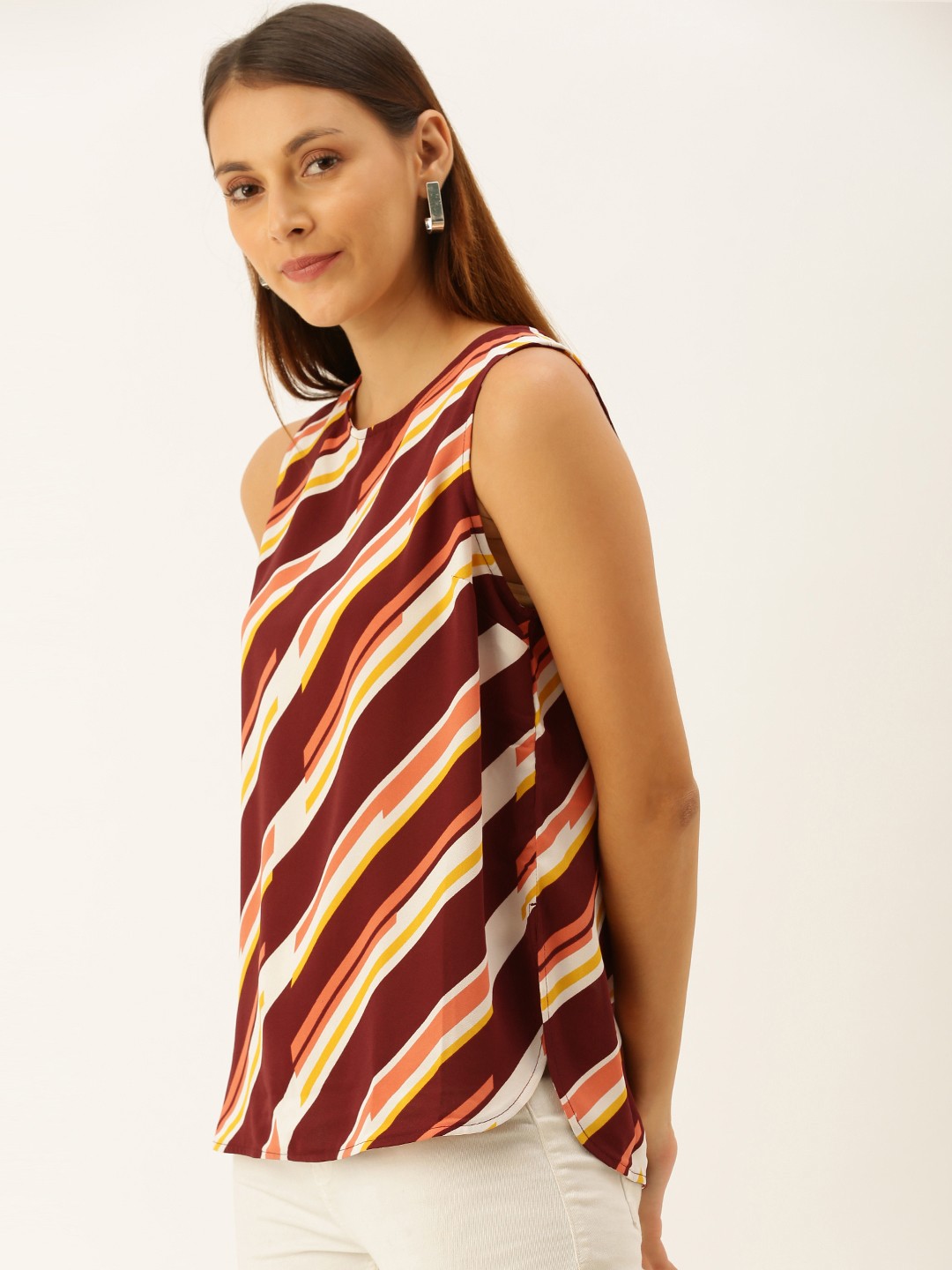 

FOREVER 21 Women Maroon & White Printed Top