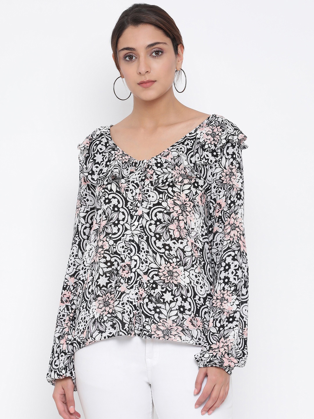 

Oxolloxo Women Black & White Printed Top