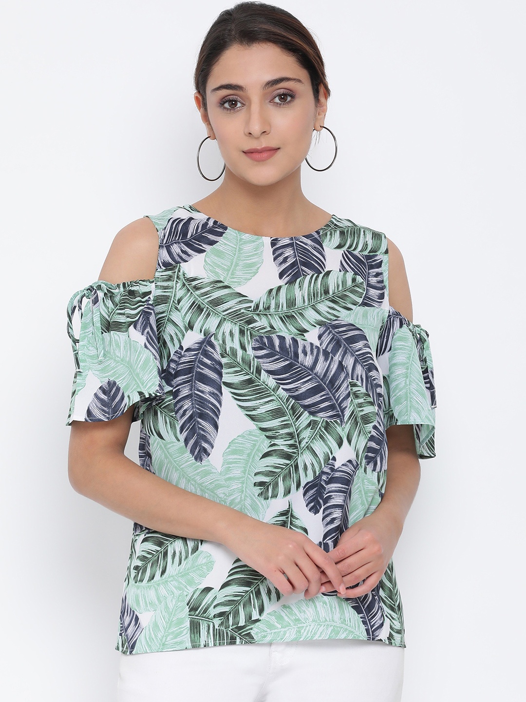 

Oxolloxo Women Green & Blue Tropical Print Top