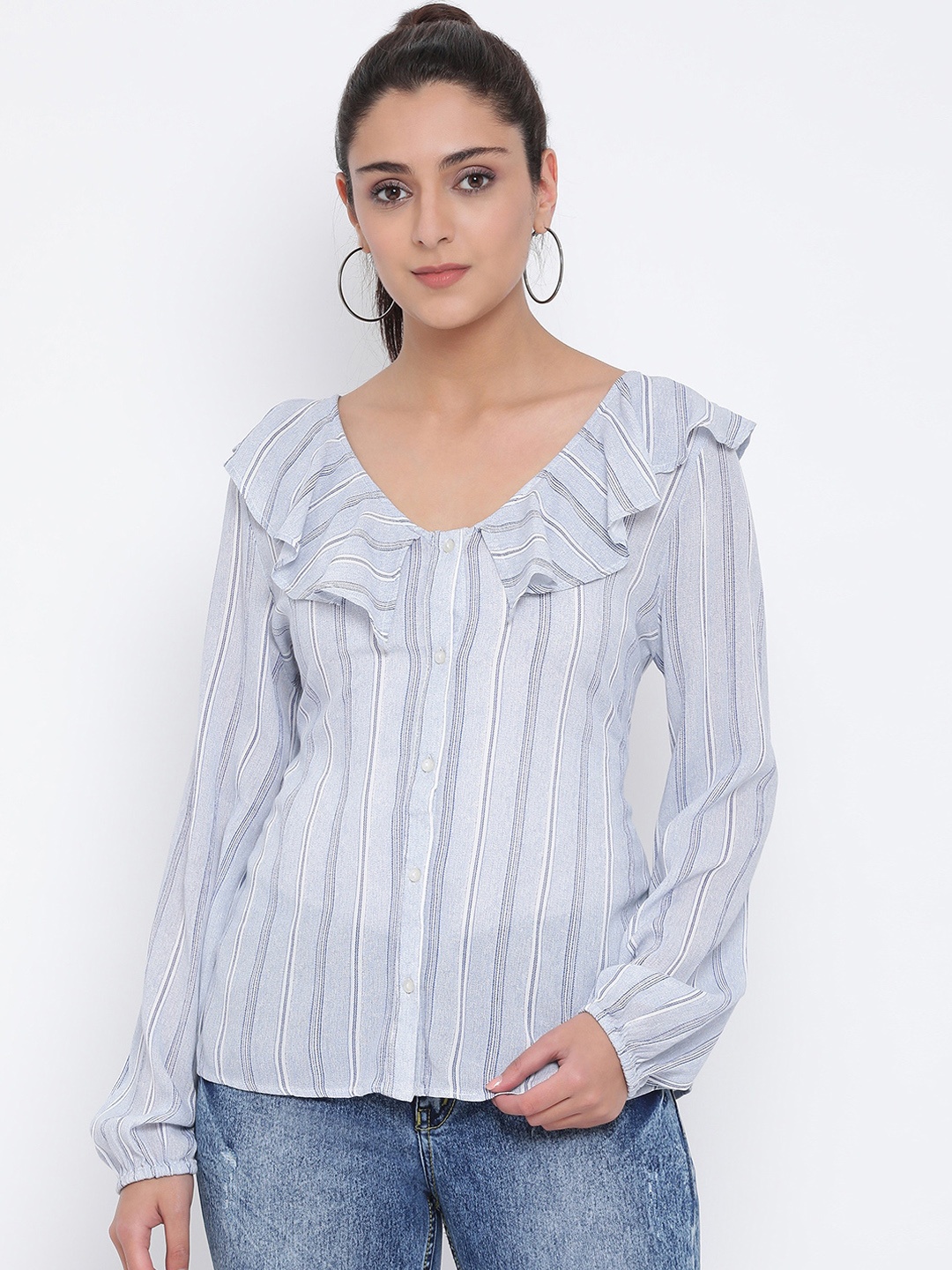 

Oxolloxo Women Blue Striped Top